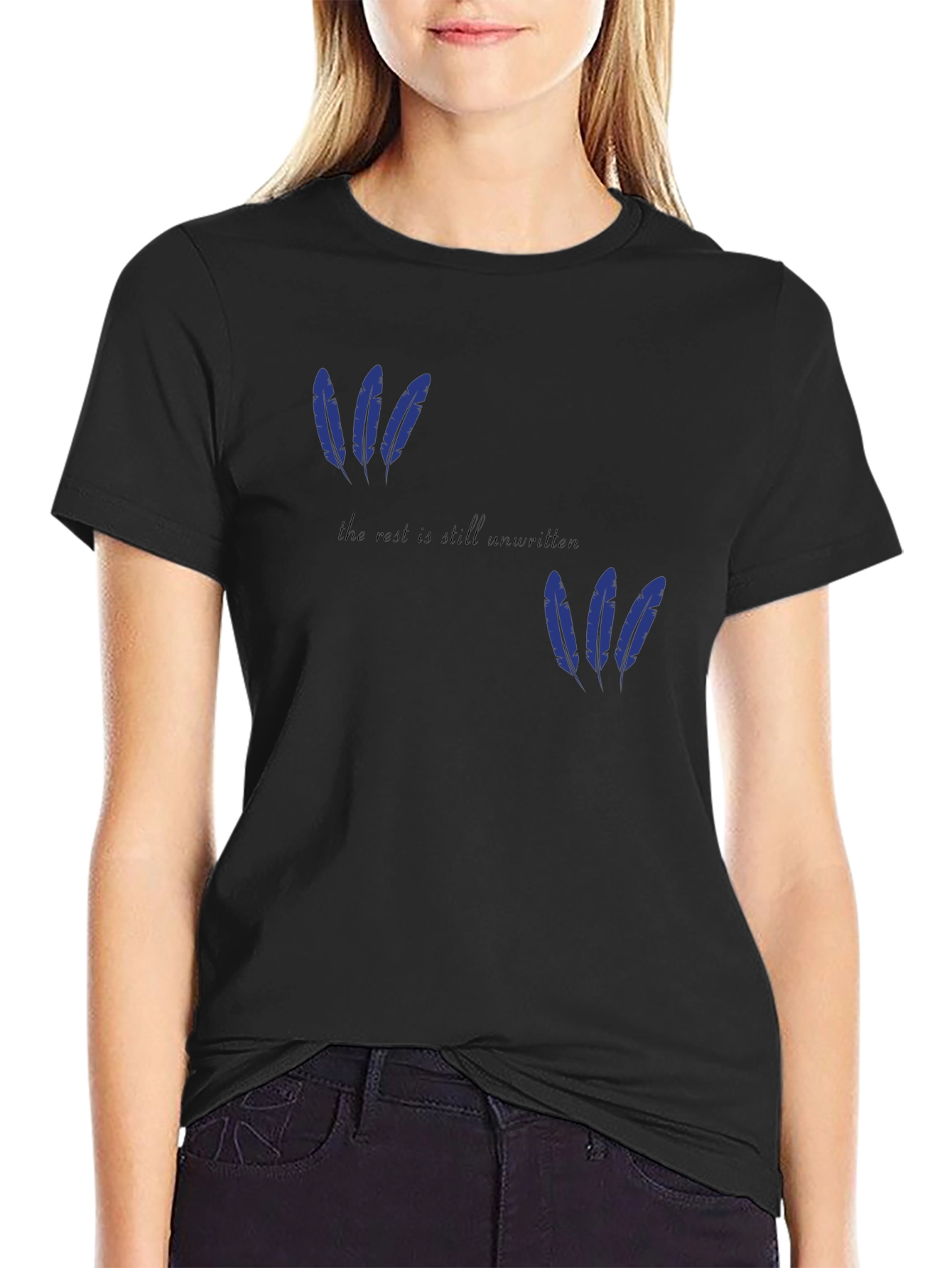 Black Feather Graphic T-Shirt - "The Rest is Still Unwritten" view 2