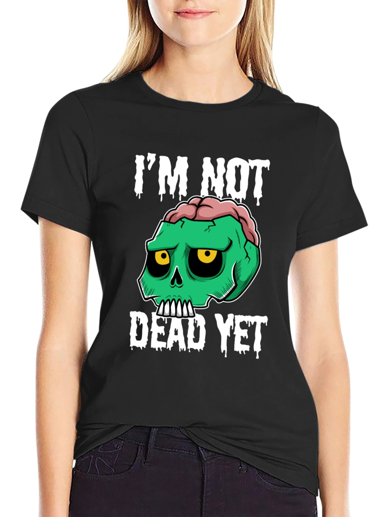 Black I'm Not Dead Yet Graphic Tee - Zombie Skull Humor view 2