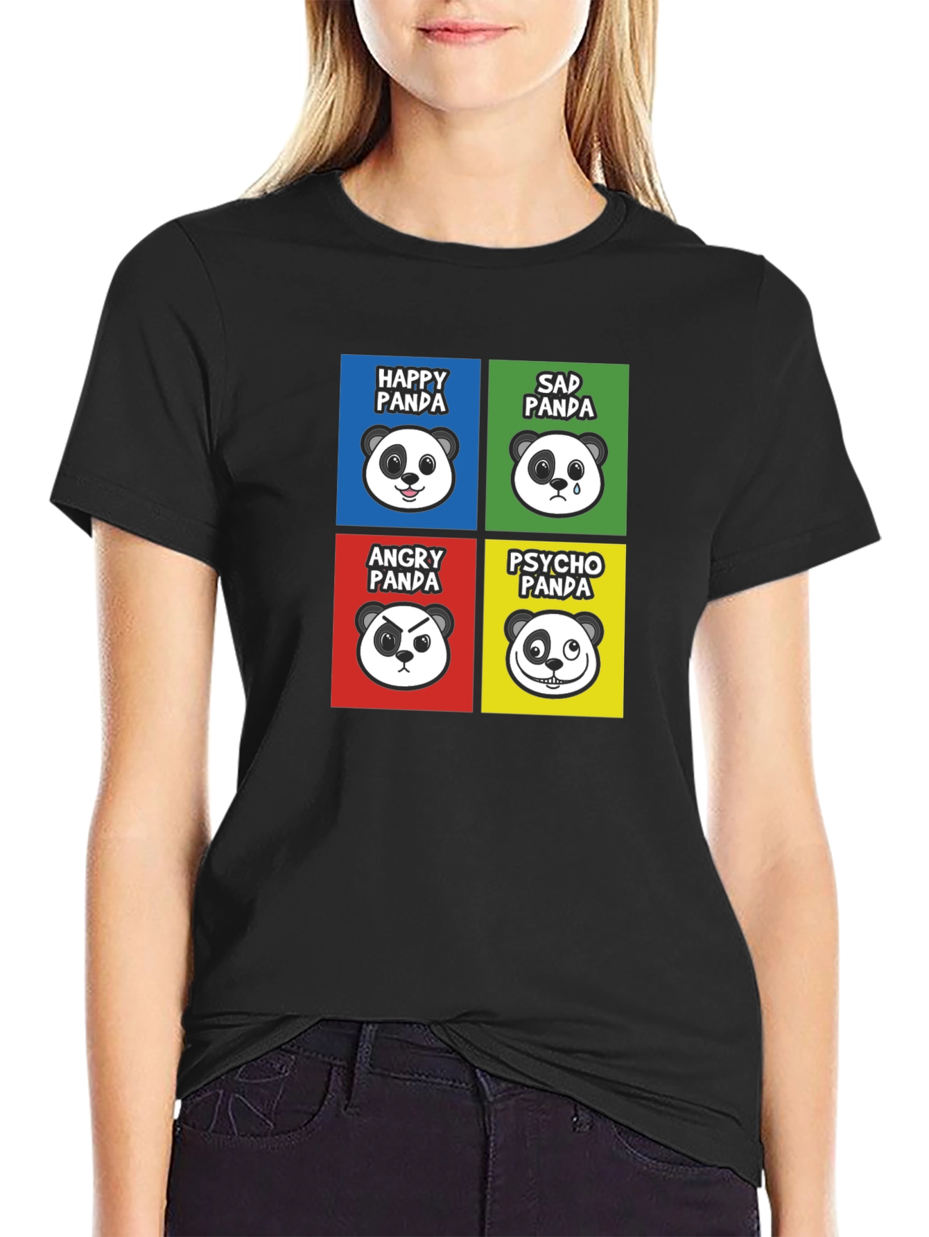 Black Emotional Panda Graphic Tee - Black Cotton Blend T-Shirt view 2