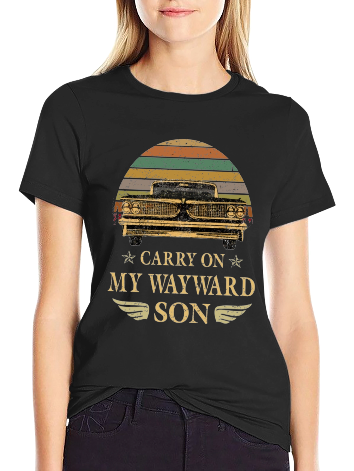 Black Carry On My Wayward Son Graphic Tee view 2