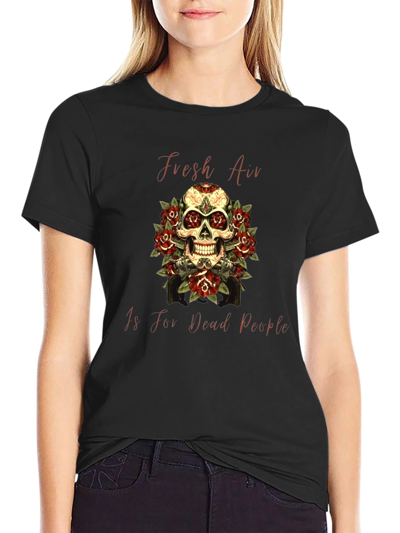 Black Fresh Air Dead People Skull Graphic T-Shirt view 2