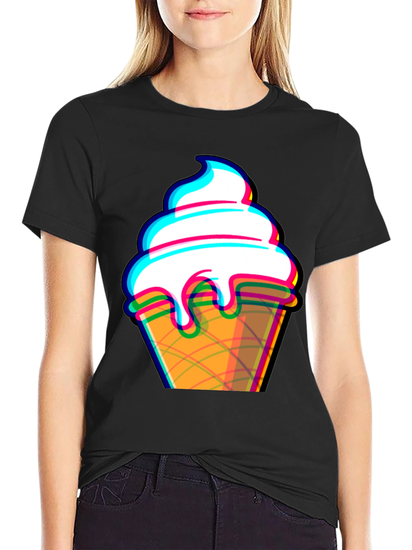 Black Ice Cream Cone Graphic Tee - Black Cotton T-Shirt view 2