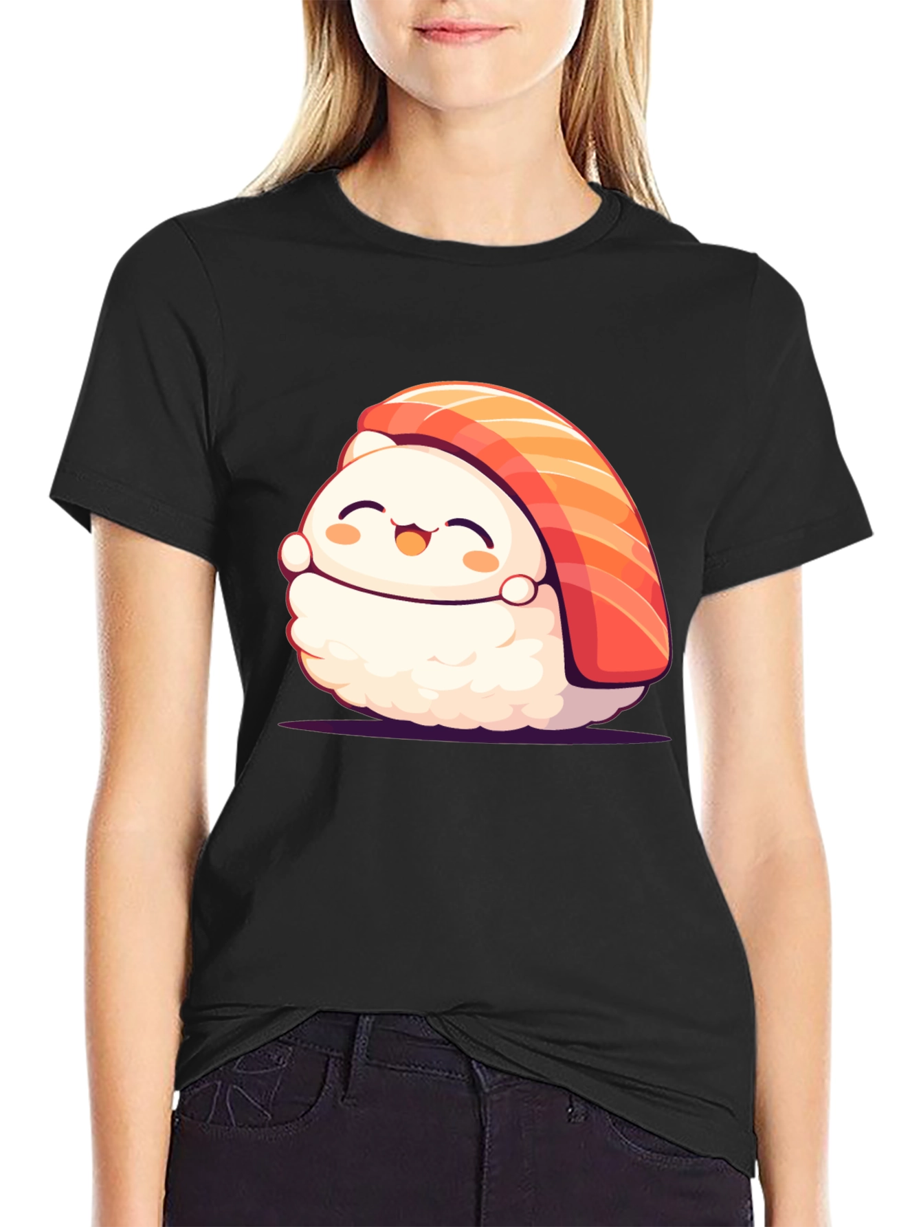 Black Cute Sushi Graphic T-Shirt - Black view 2