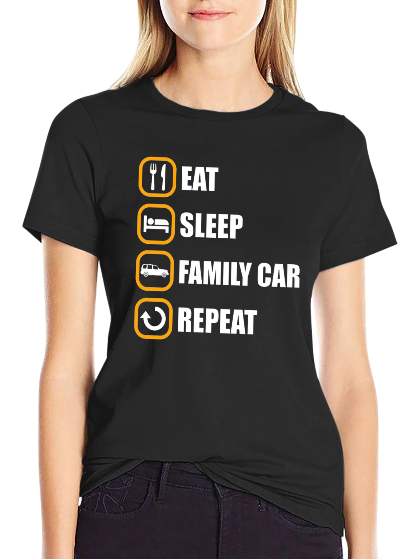Black Eat Sleep Family Car Repeat T-Shirt view 2