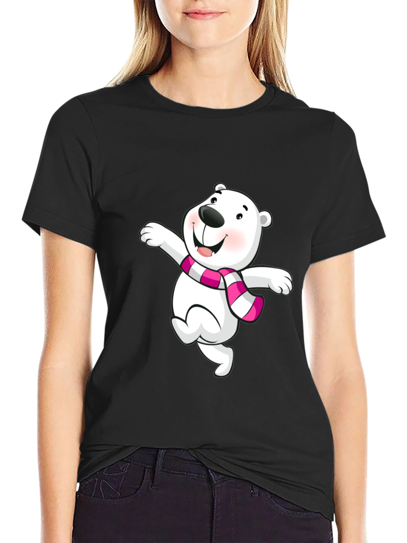 Black Cute Bear Graphic Tee - Black Cotton Blend Shirt view 2