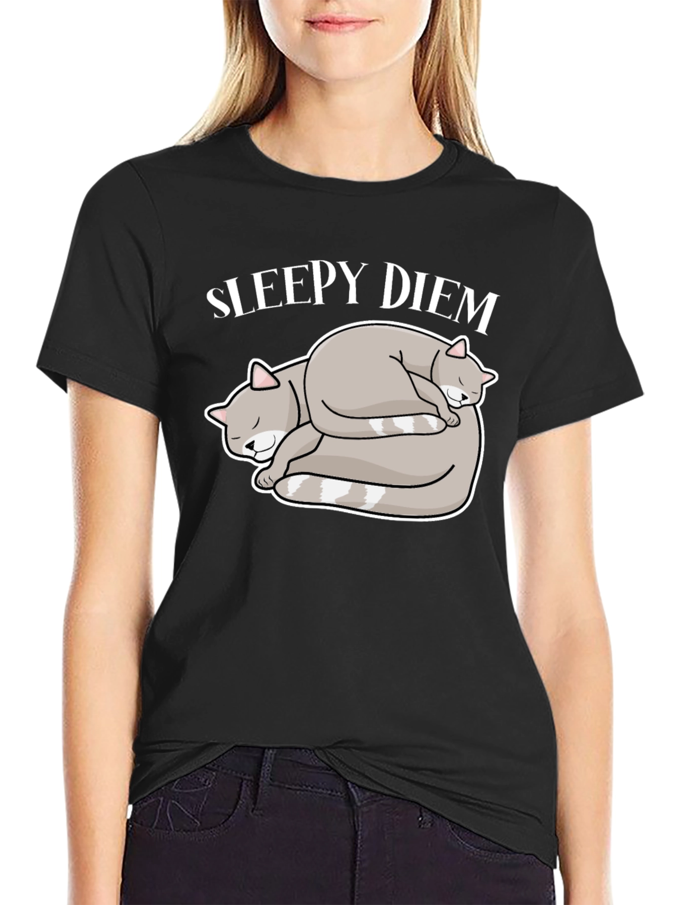 Black Sleepy Diem Cat Nap T-Shirt Black Cotton Blend view 2