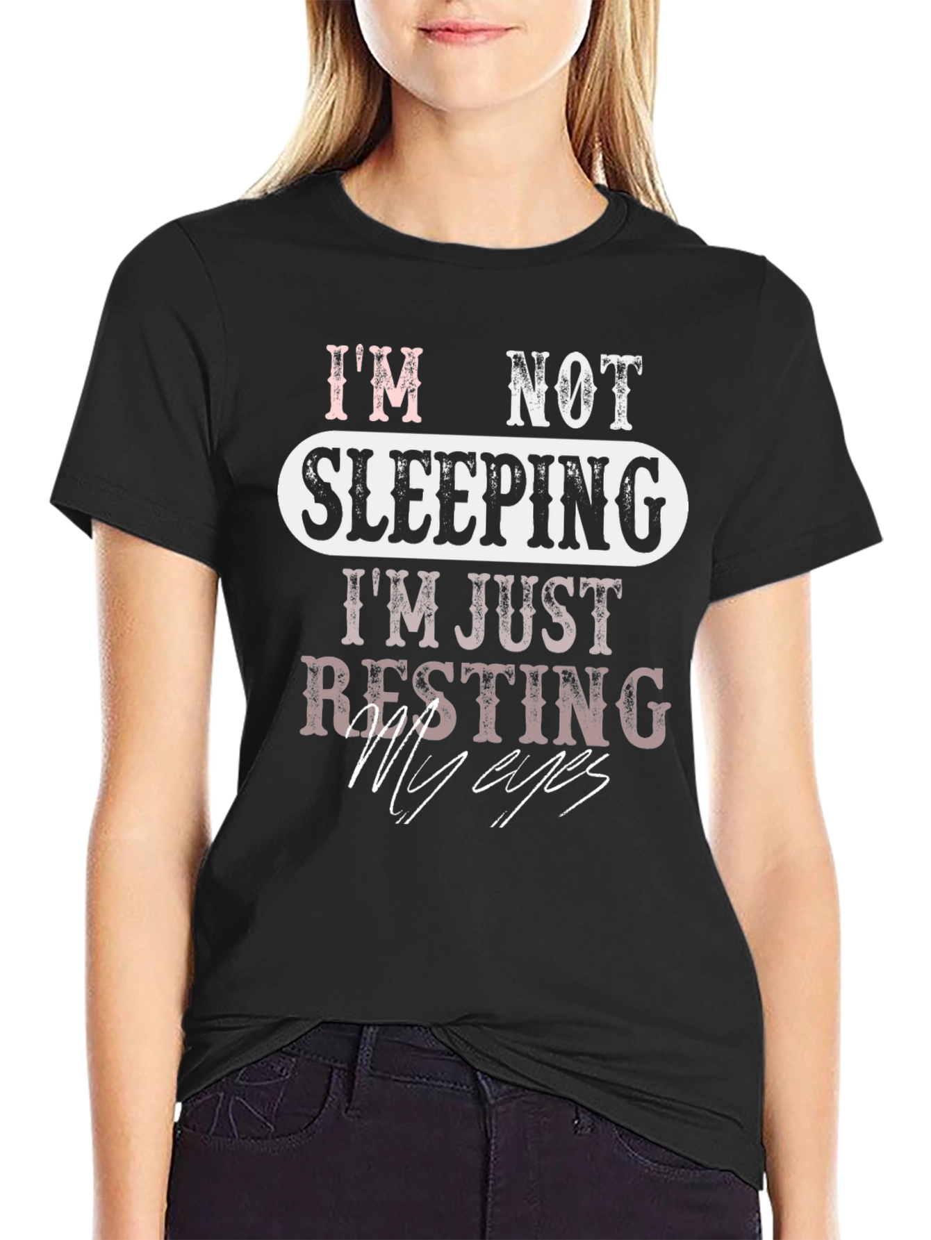 Black Funny 'I'm Not Sleeping' Graphic T-Shirt view 2