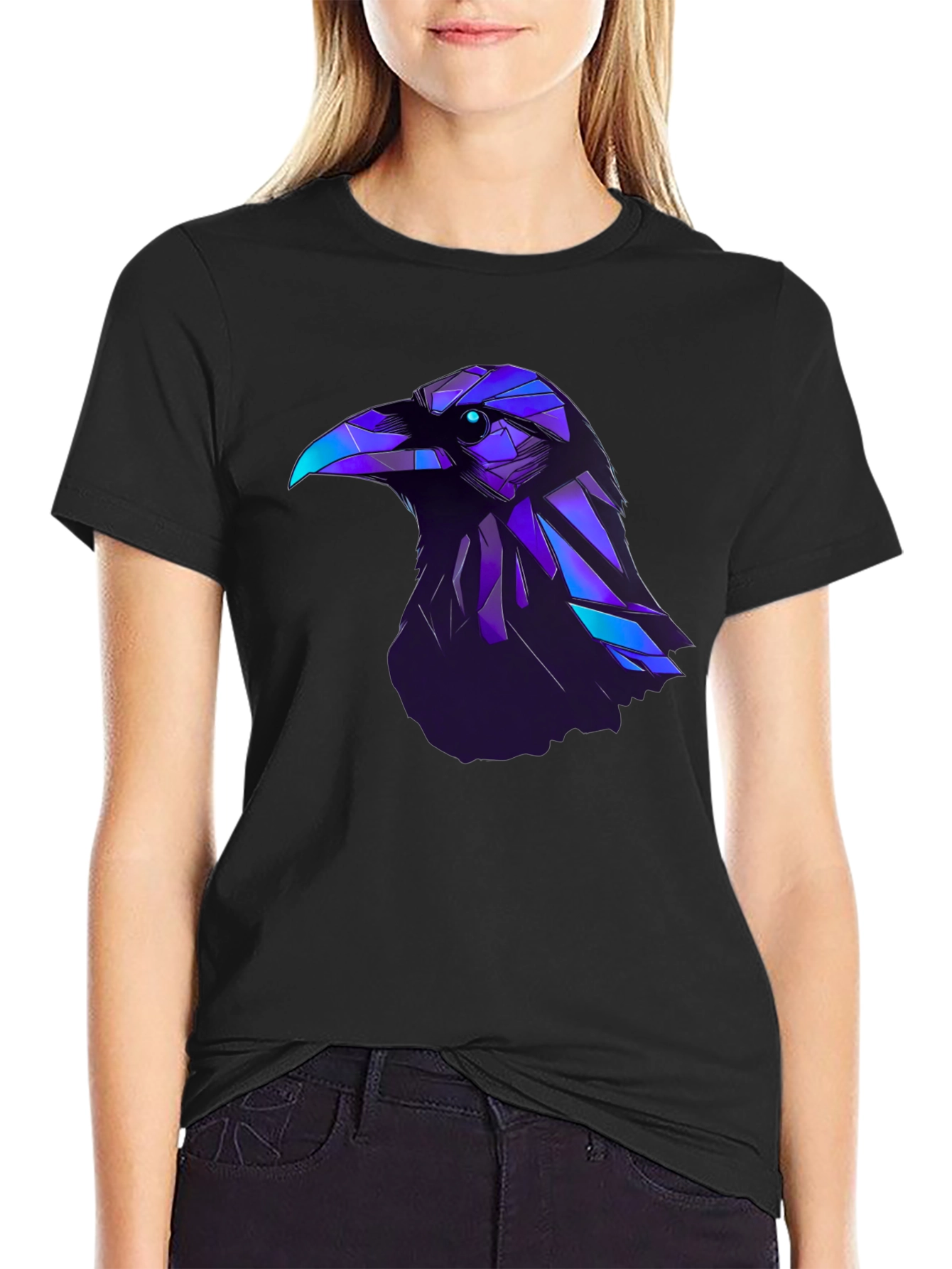 Black Raven Graphic T-Shirt - Modern Geometric Bird Design view 2