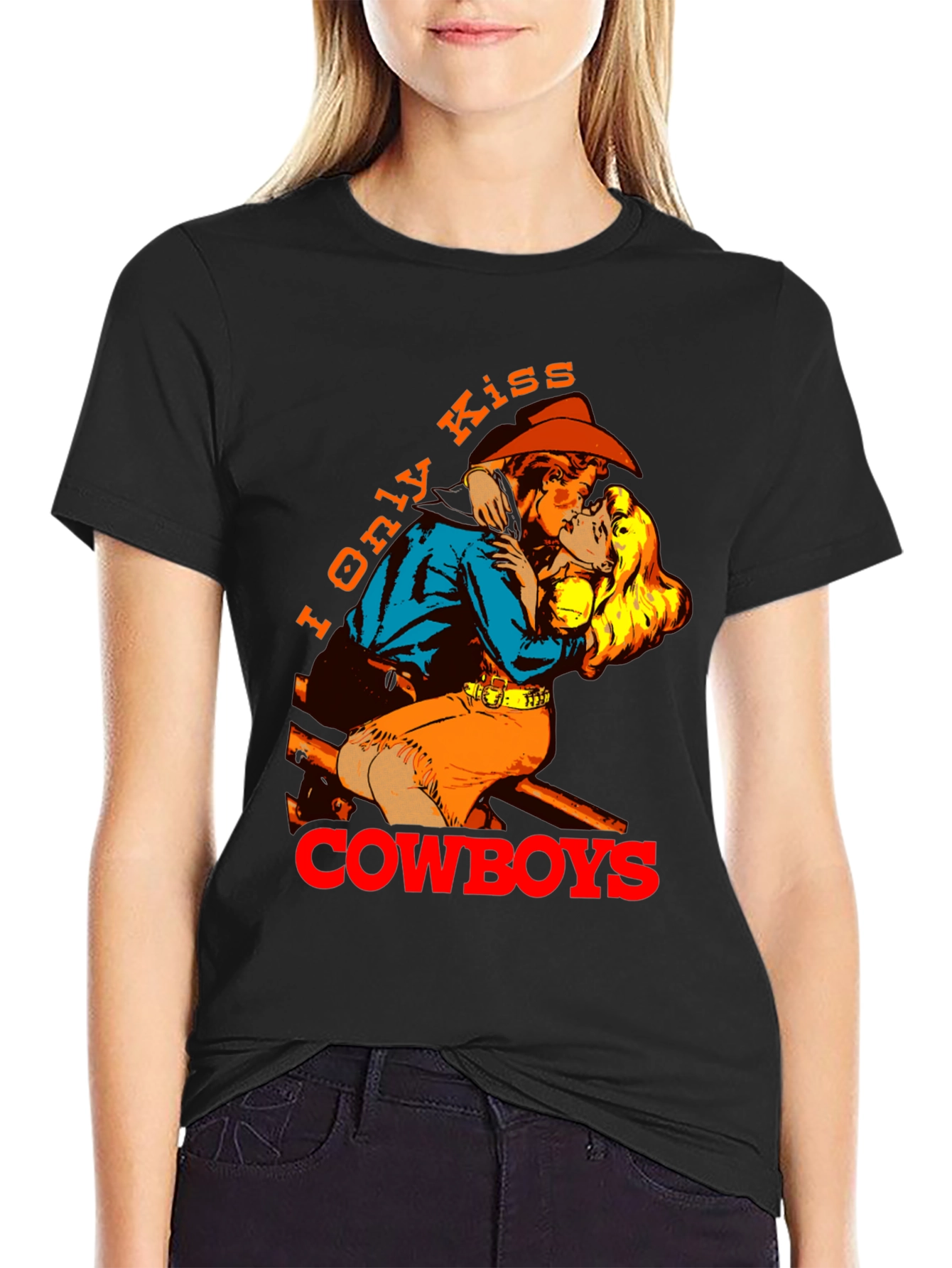 Black I Only Kiss Cowboys Graphic Tee - Western Style view 2