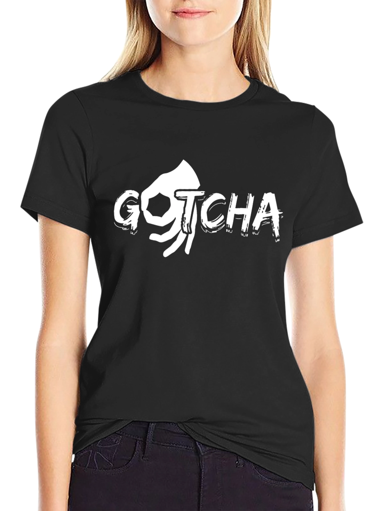 Black Gotcha T-Shirt Funny Graphic Novelty Tee view 2