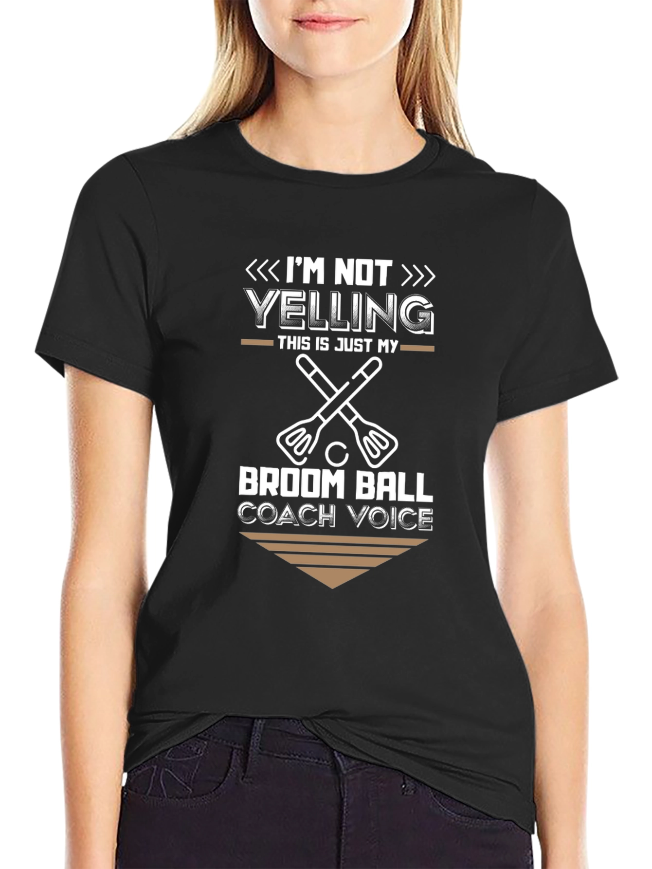 Black Broom Ball Coach T-Shirt - "I'm Not Yelling" view 2