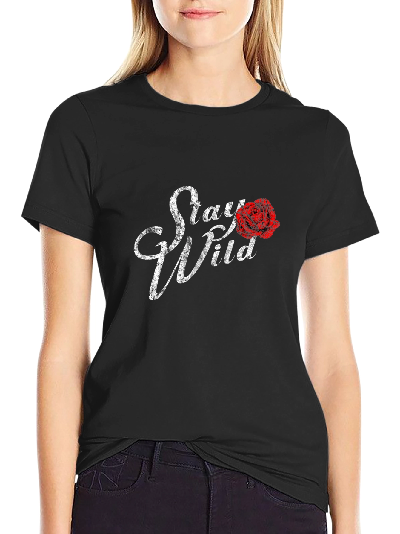 Black Stay Wild Rose Graphic Black T-Shirt view 2