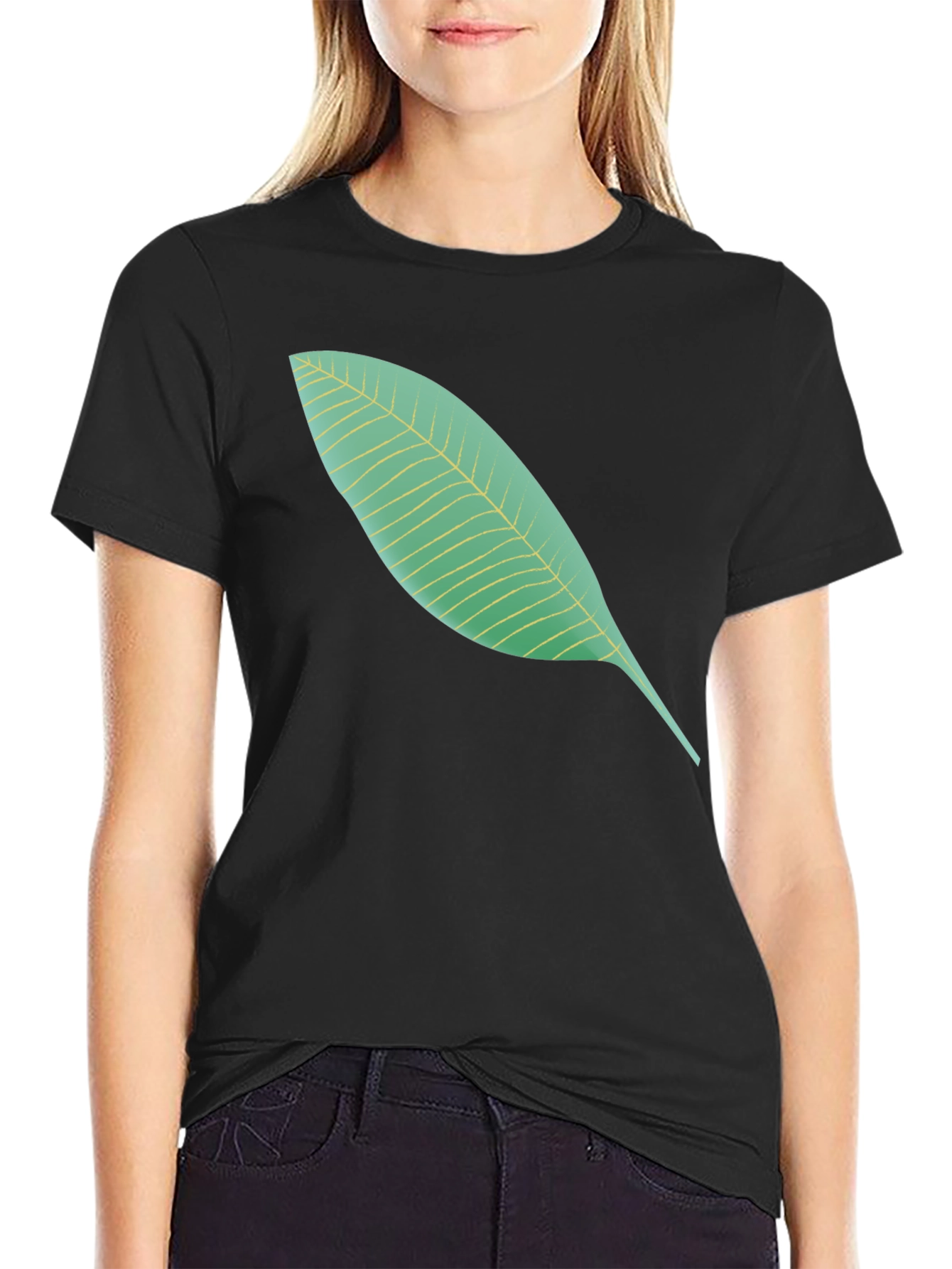 Black Leaf Graphic Black T-Shirt - Casual Style view 2