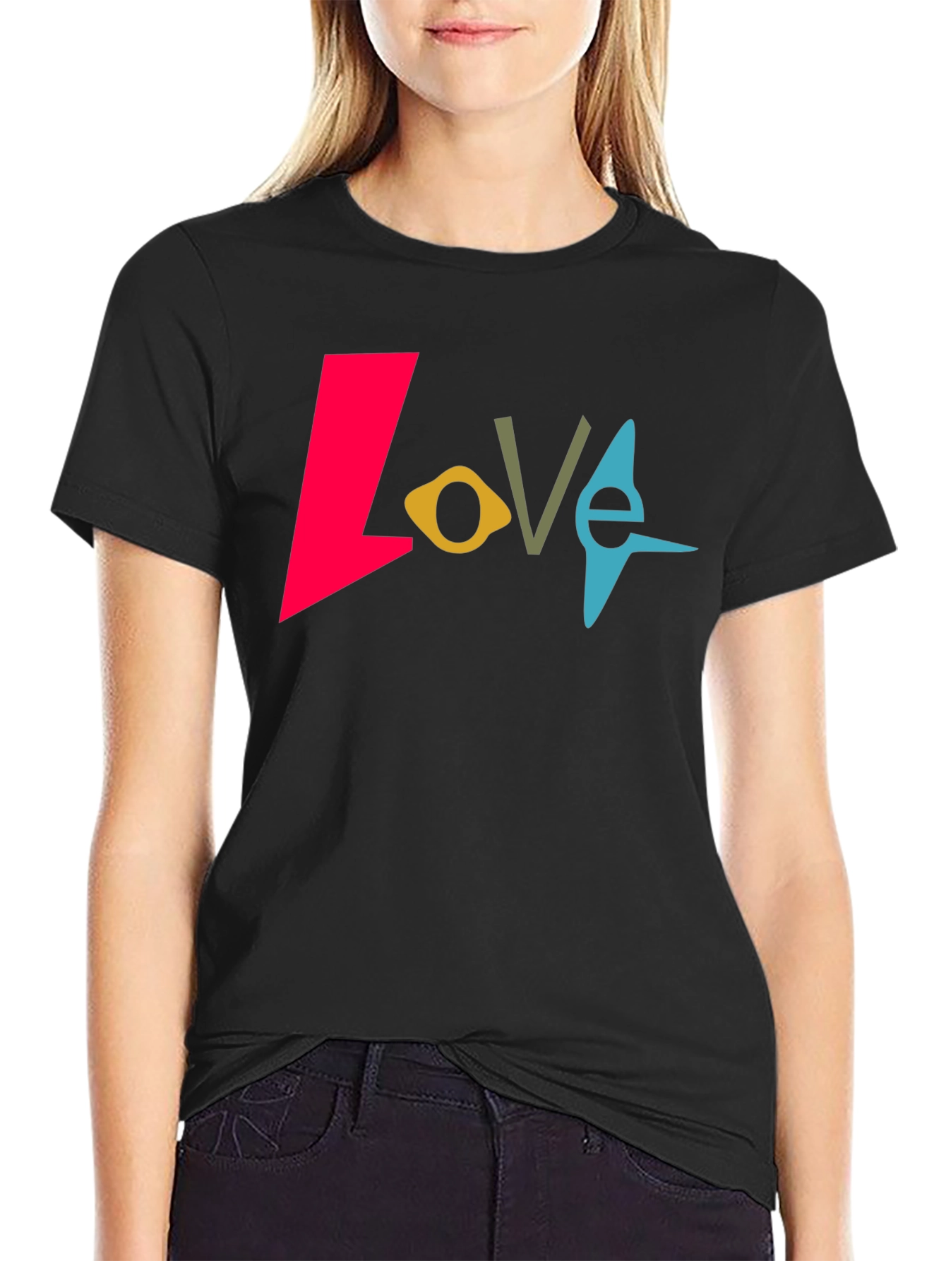 Black Colorful 'Love' Graphic Black T-Shirt view 2