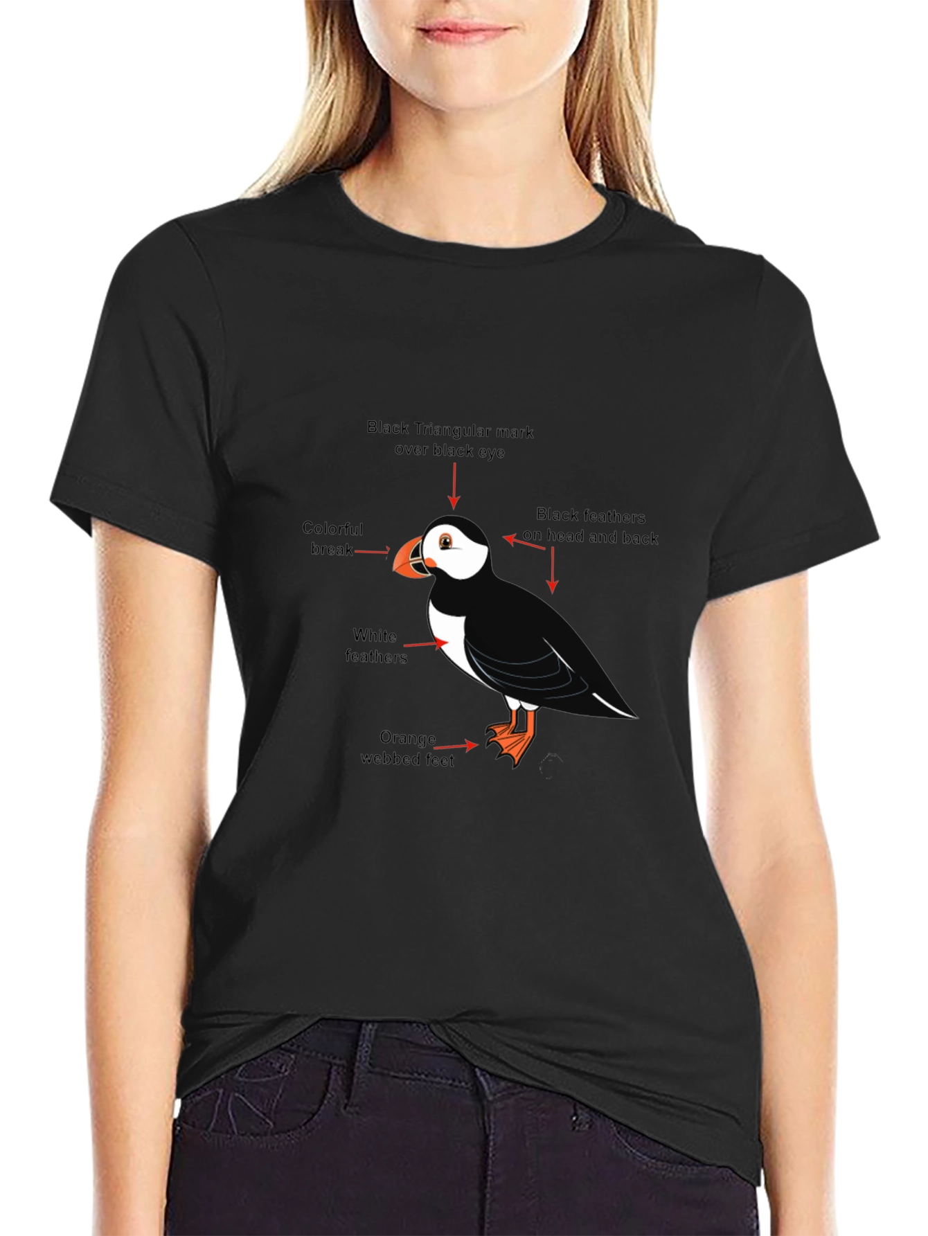 Black Puffin Bird Graphic Tee - Black Cotton Blend T-Shirt view 2