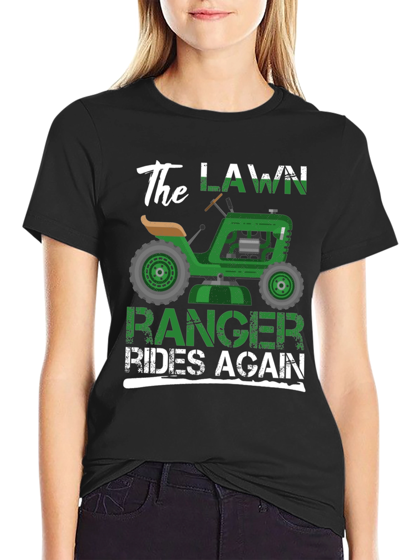 Black The Lawn Ranger Rides Again - Funny T-Shirt view 2