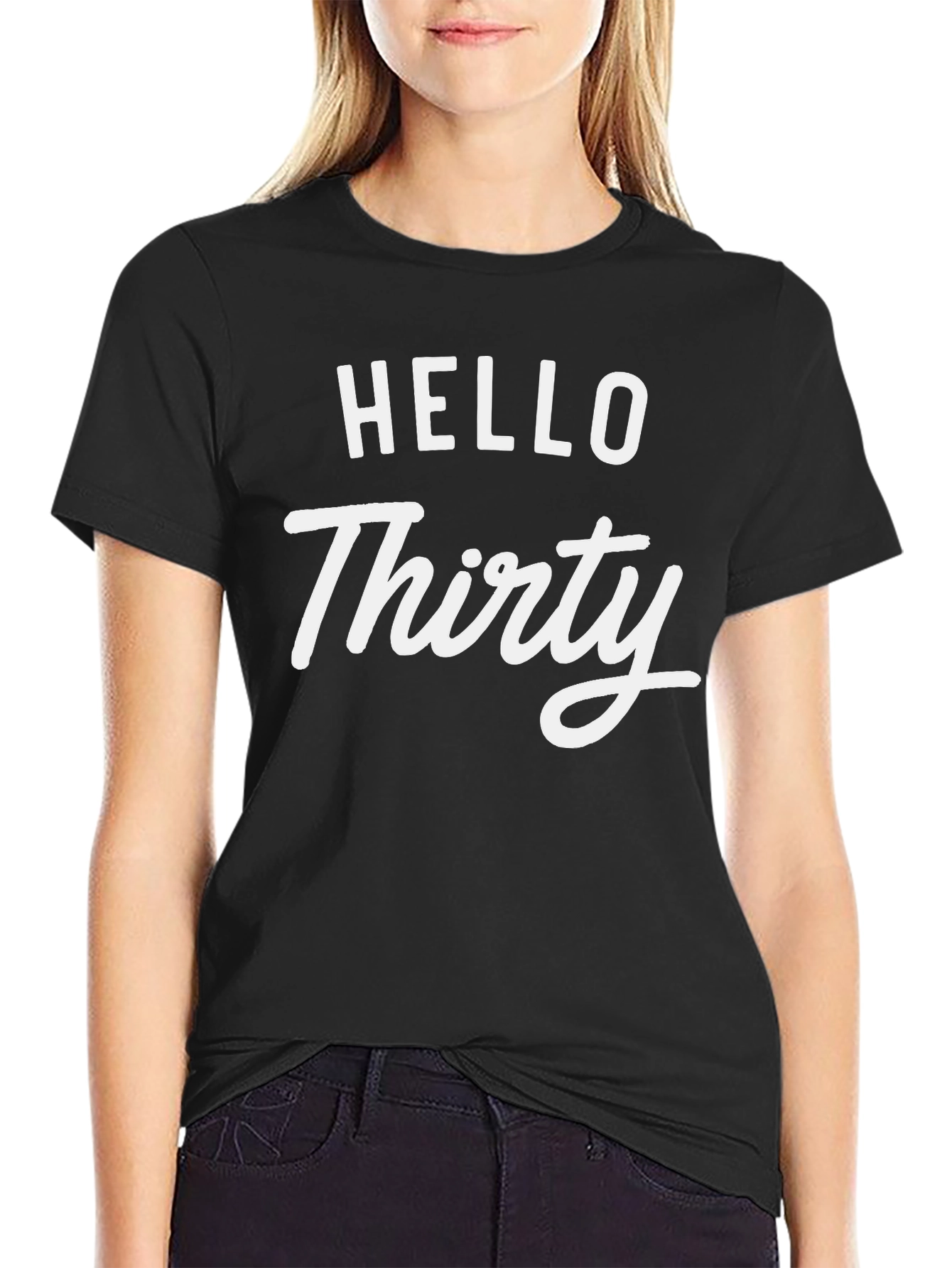Black Hello Thirty Birthday T-Shirt view 2