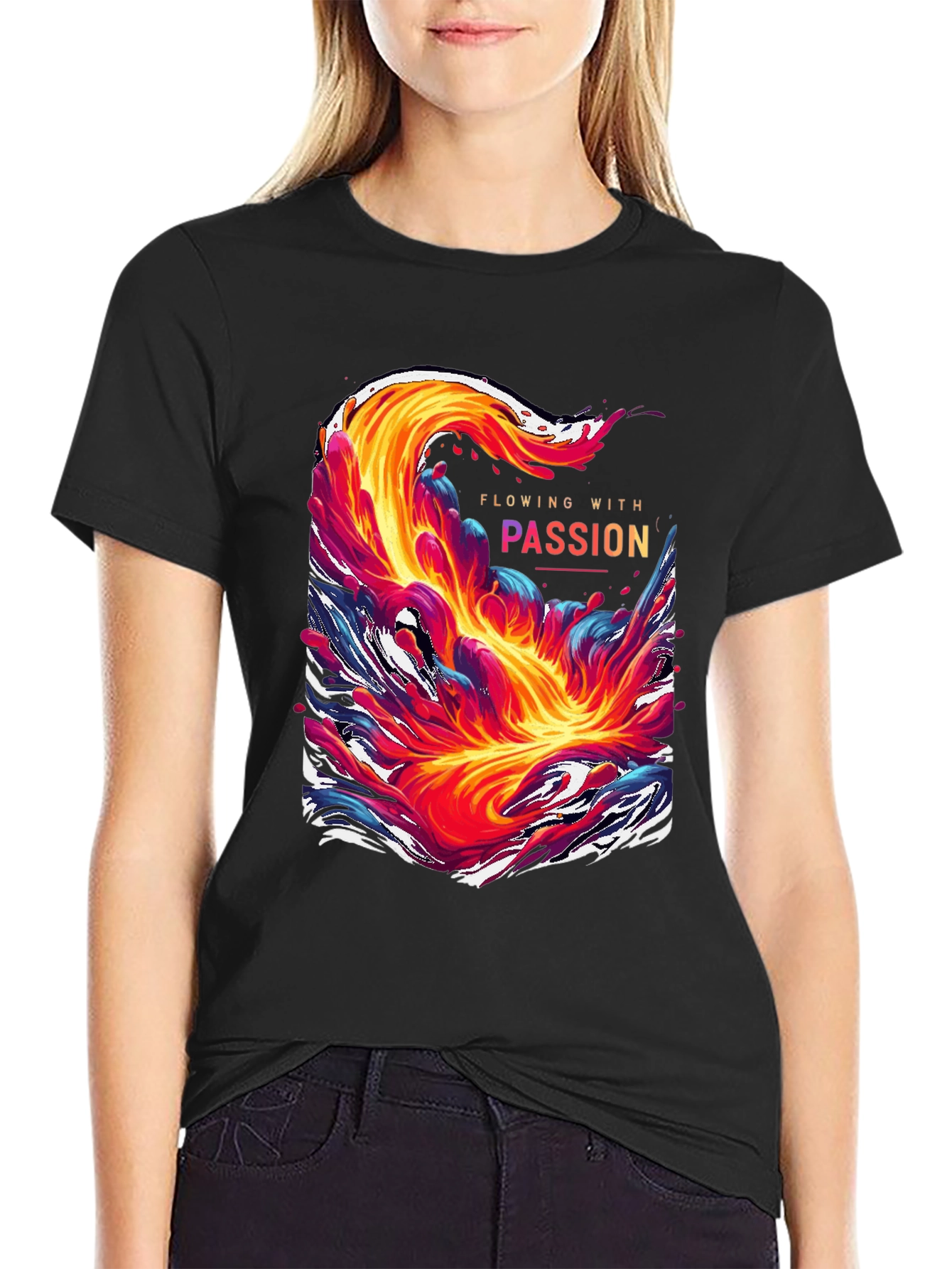 Black Flowing With Passion Graphic Tee - Unique Men's T-Shirt view 2