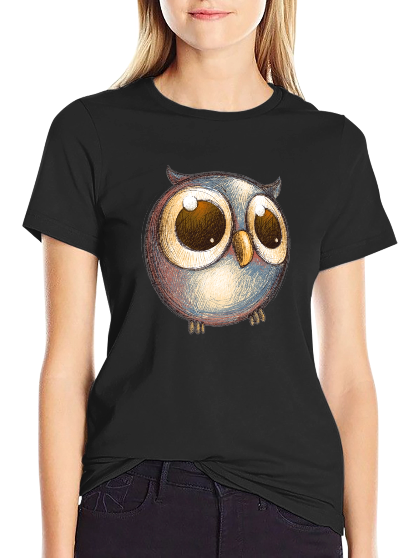 Black Owl Graphic Print Black T-Shirt view 2