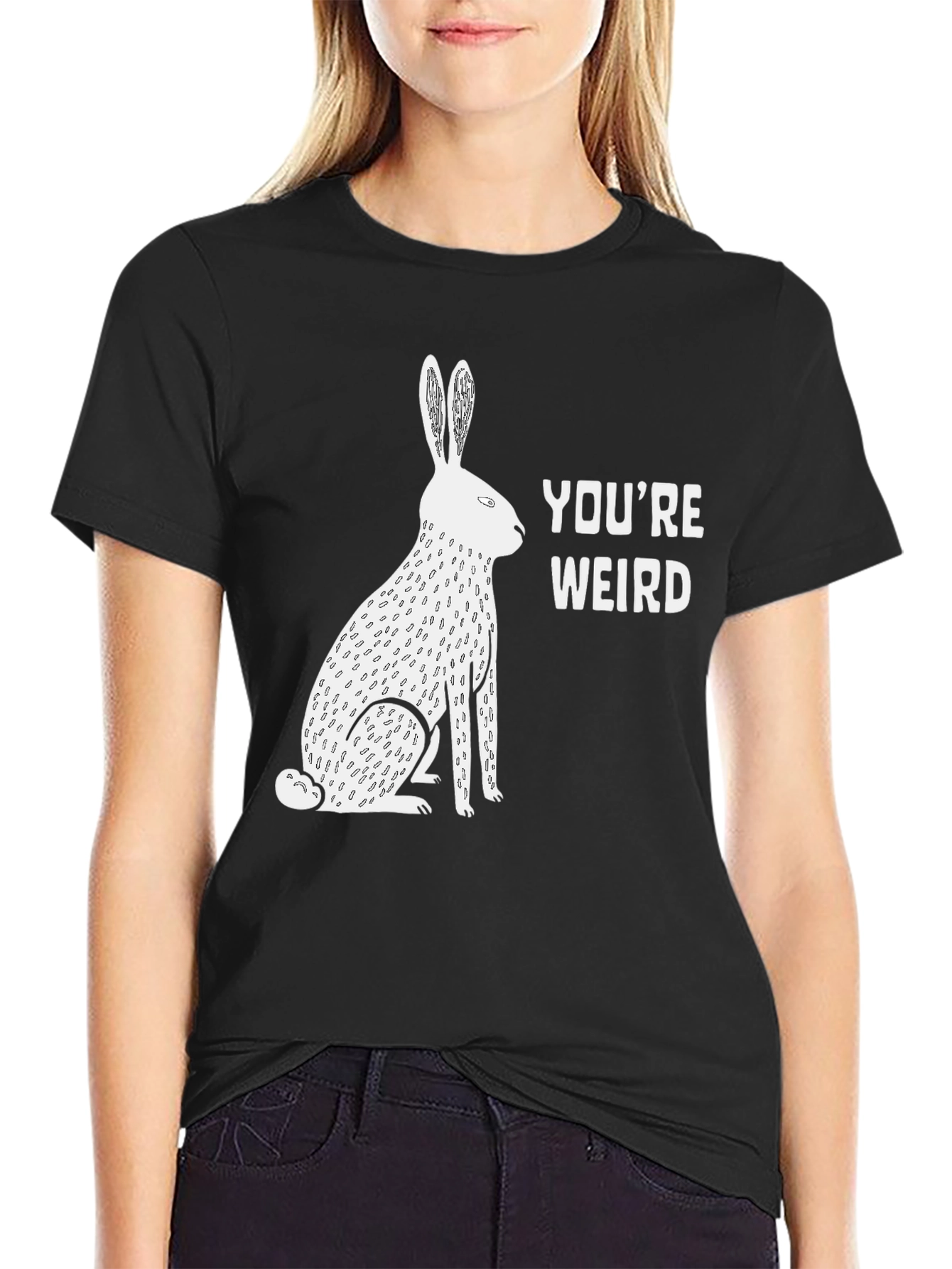 Black You're Weird Rabbit Graphic Tee - Unisex view 2