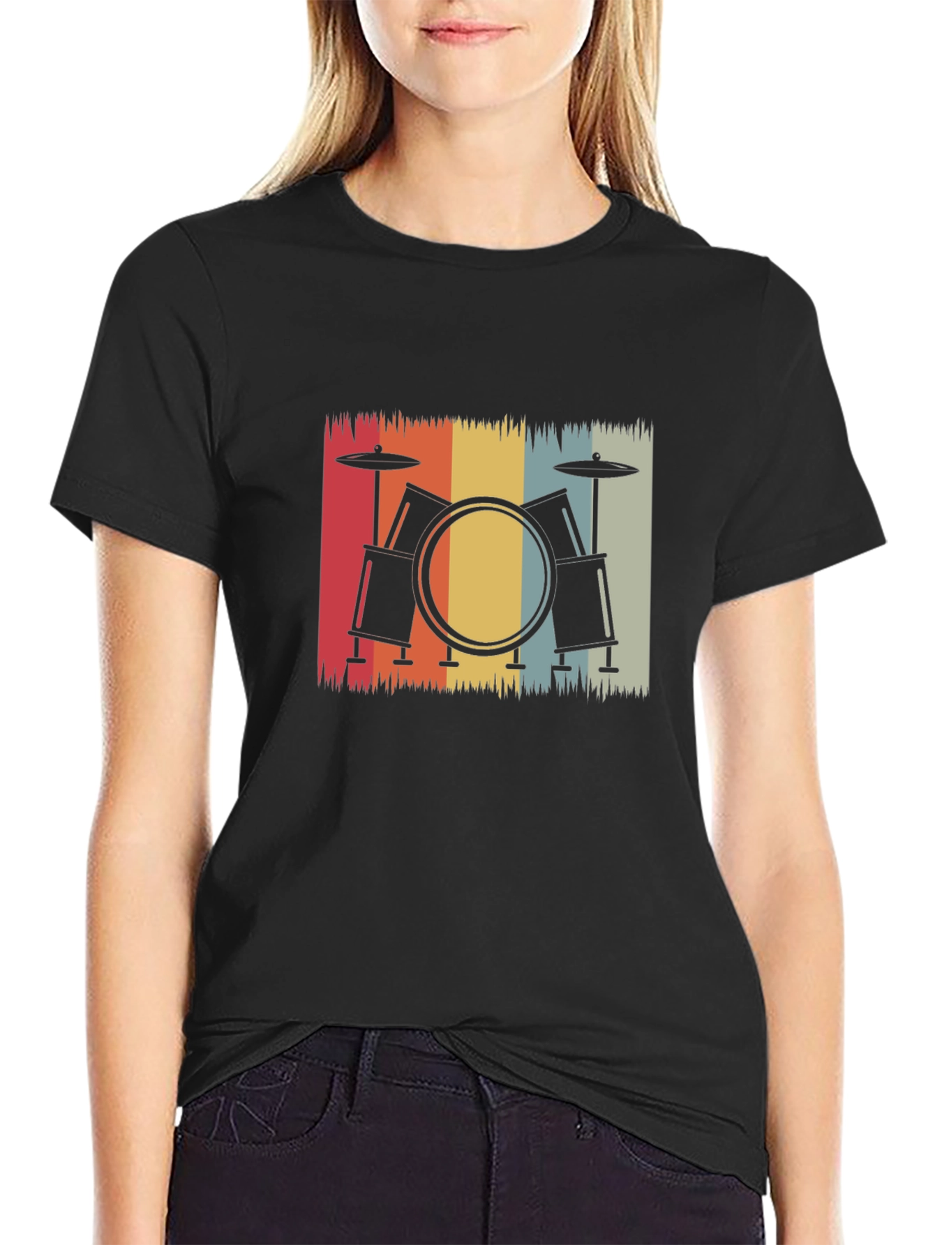 Black Retro Drum Set Graphic Tee - Musician's Essential view 2