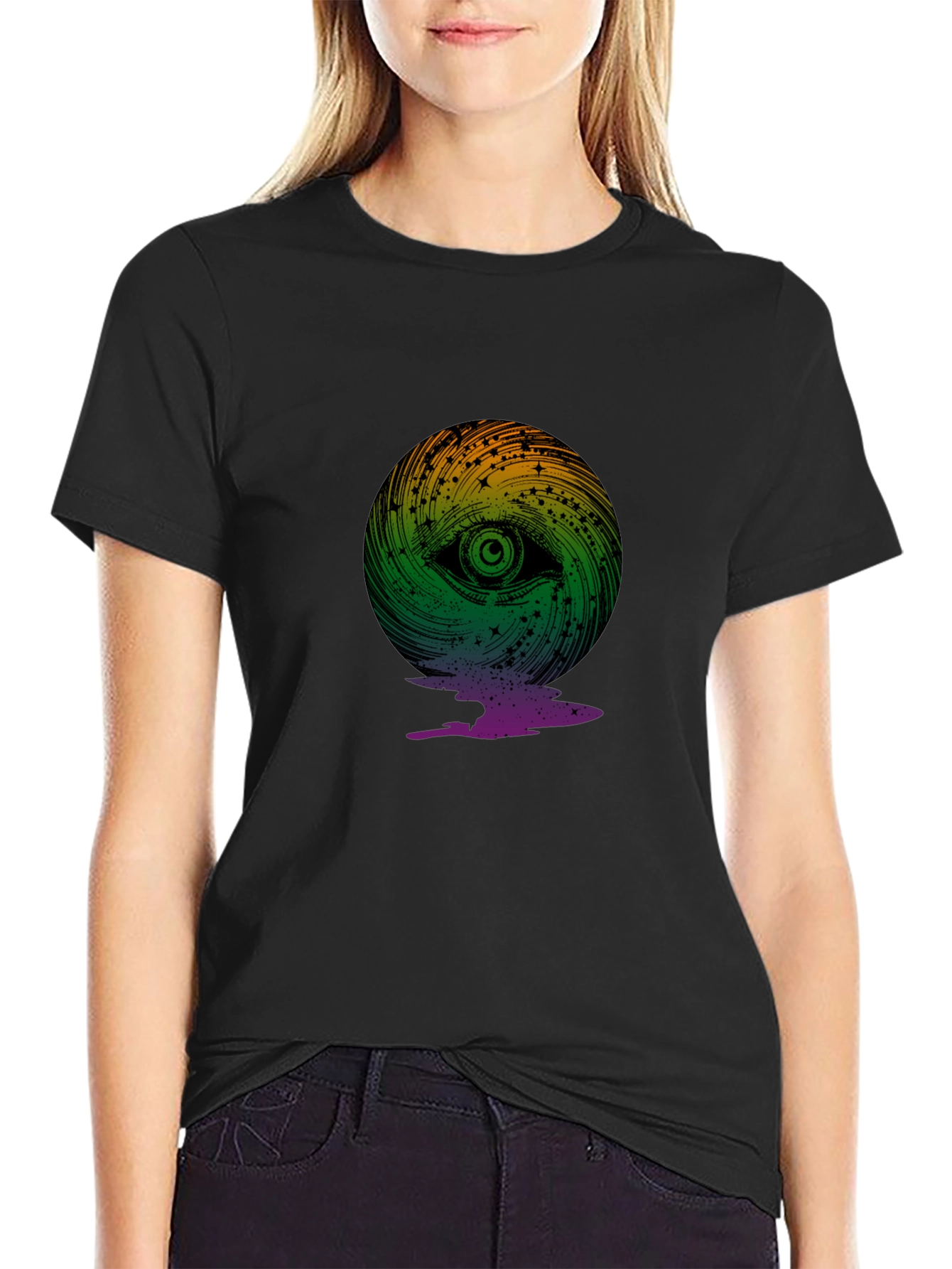 Black Eye Swirl Graphic Black T-Shirt view 2