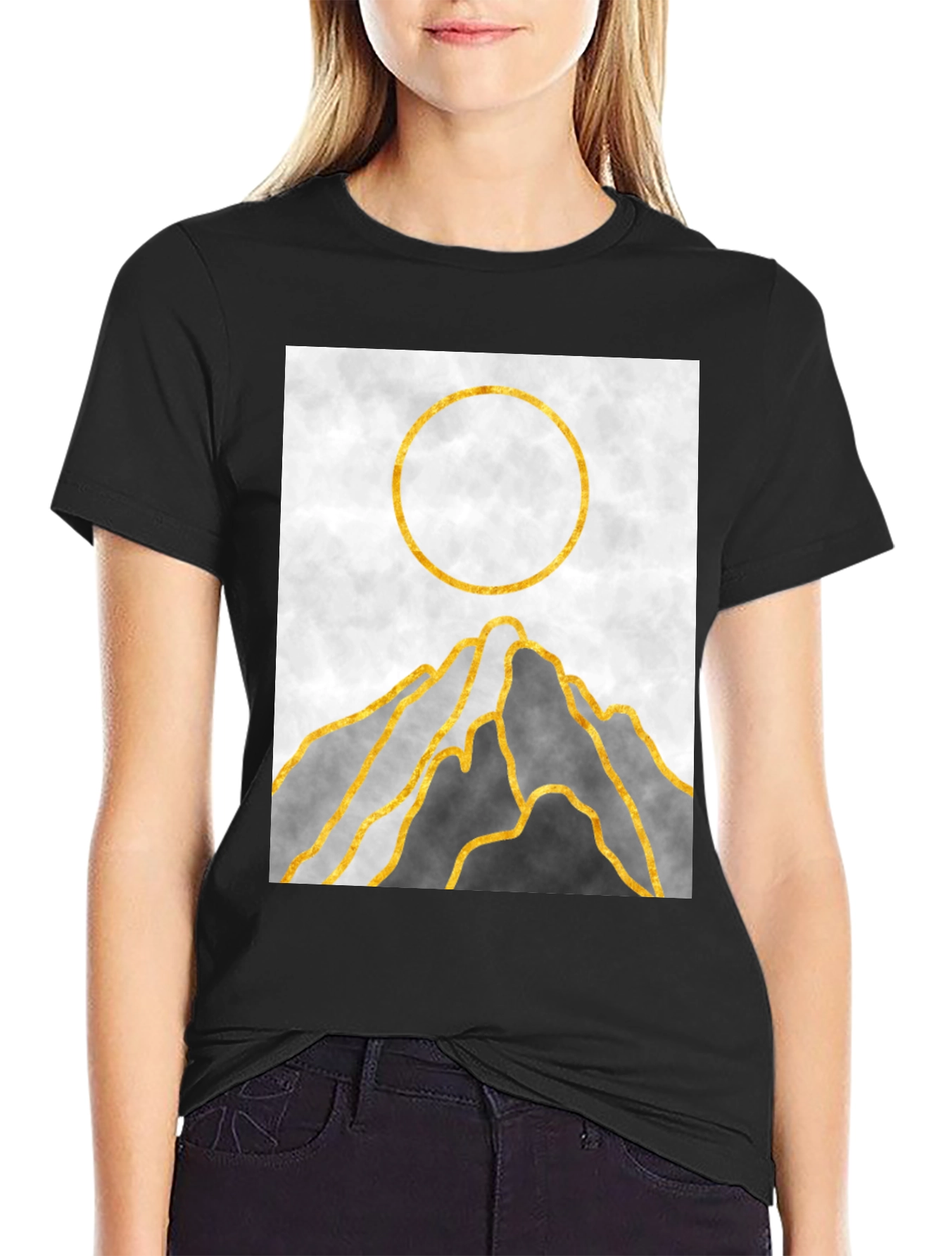 Black Abstract Mountain Sunset Graphic Tee view 2