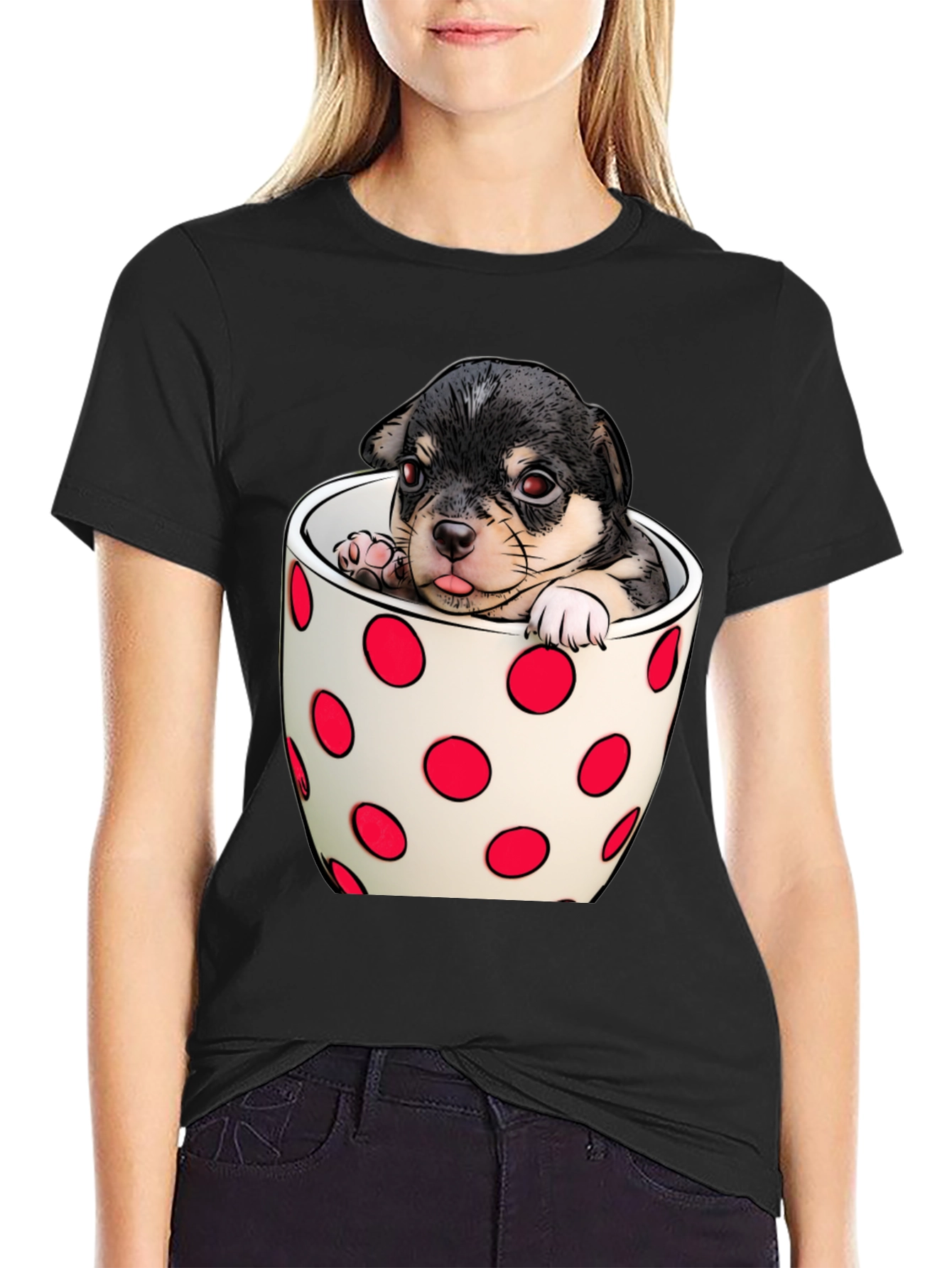 Black Puppy in a Cup T-Shirt - Cute Dog Tee view 2
