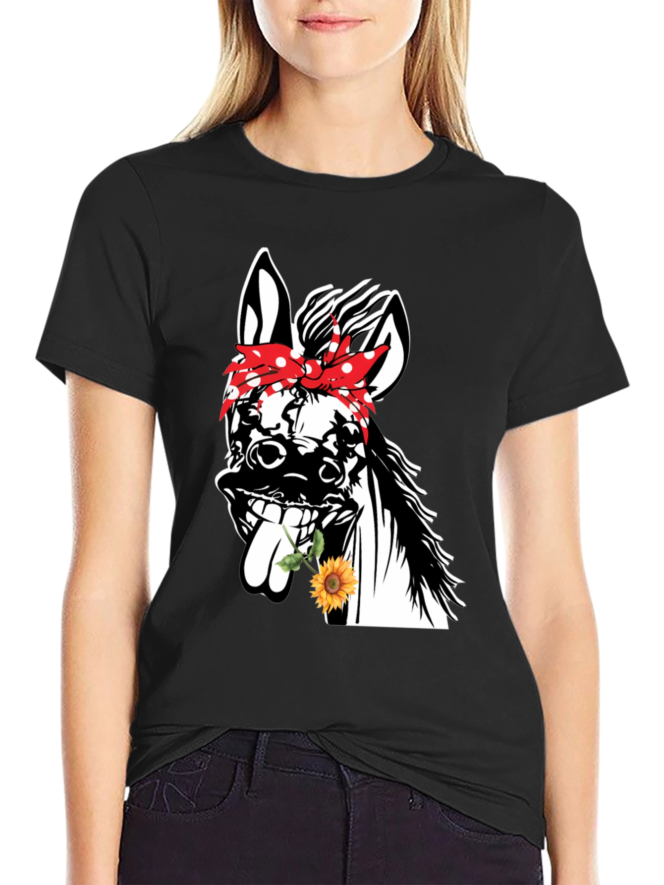 Black Funny Donkey Sunflower T-Shirt view 2