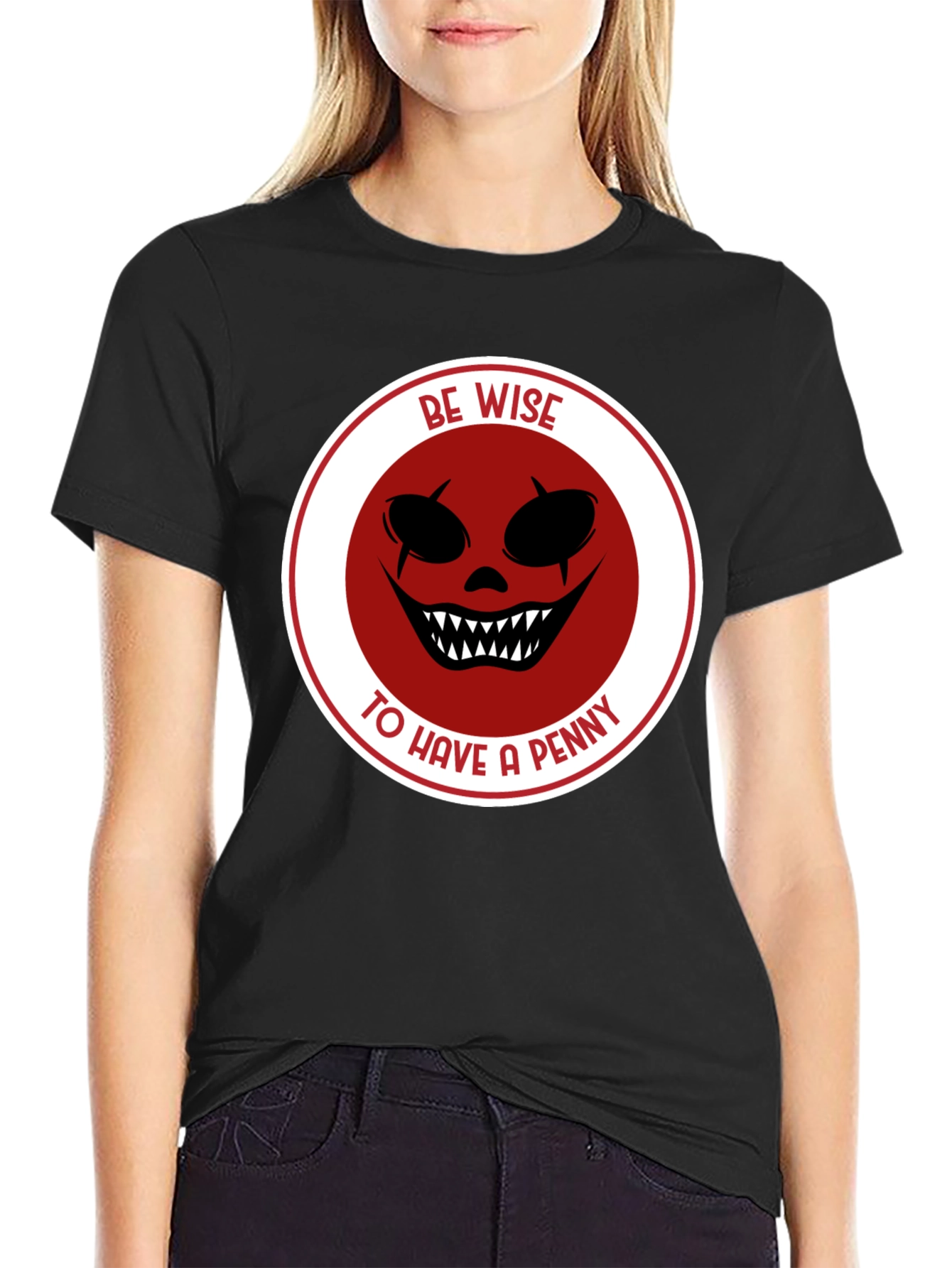 Black Be Wise Scary Clown Graphic Black T-Shirt view 2