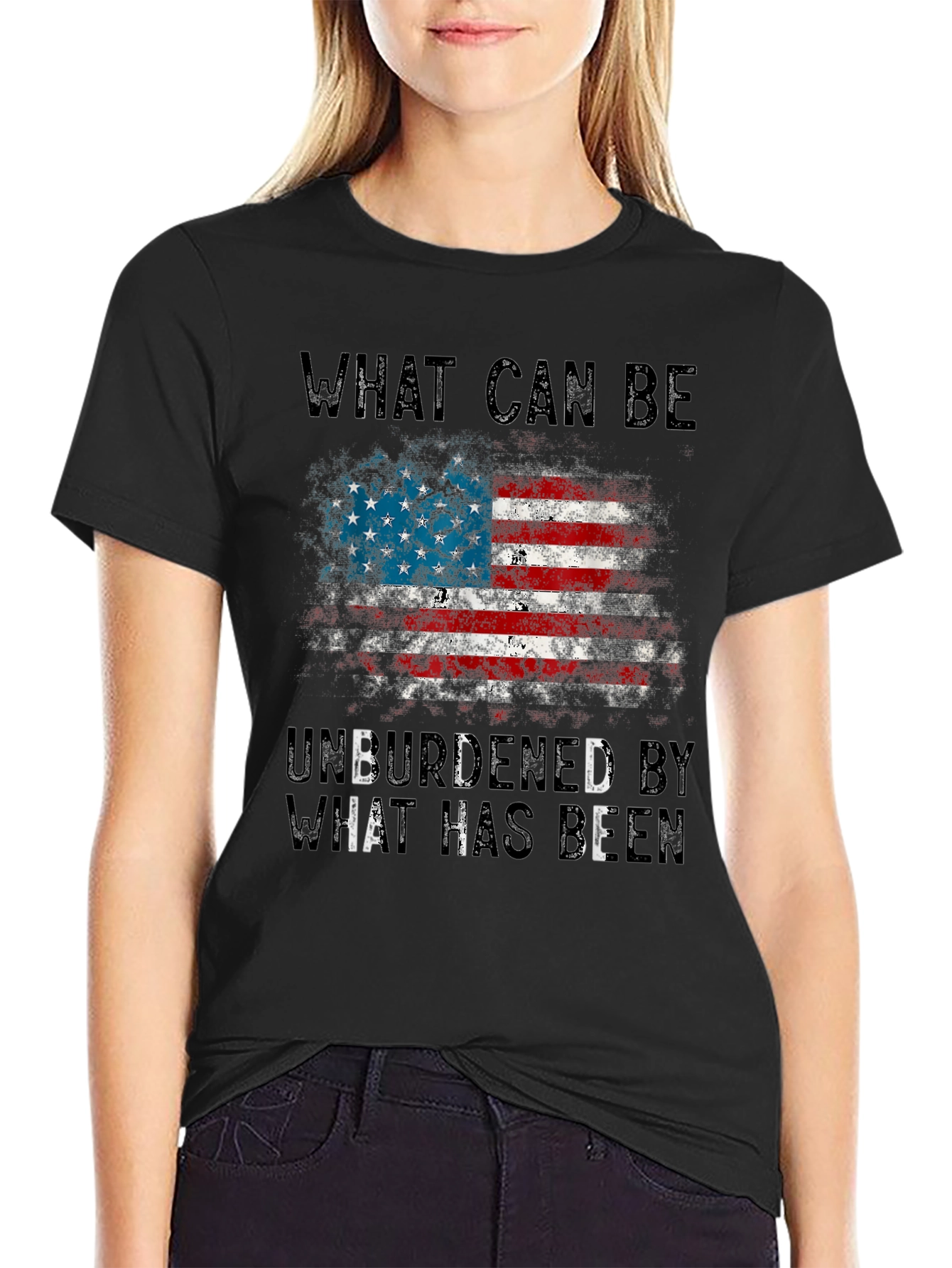 Black Patriotic T-Shirt - "What Can Be" American Flag Graphic view 2