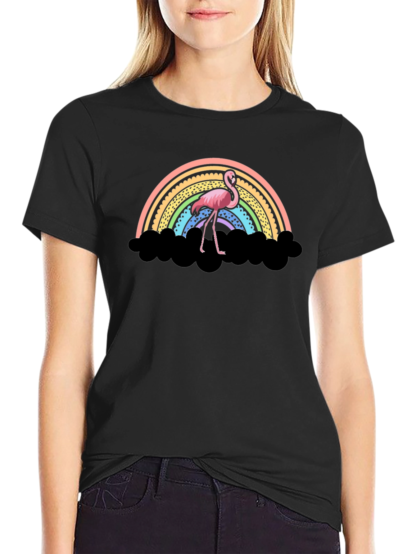 Black Flamingo Rainbow T-Shirt - Unique Graphic Tee view 2
