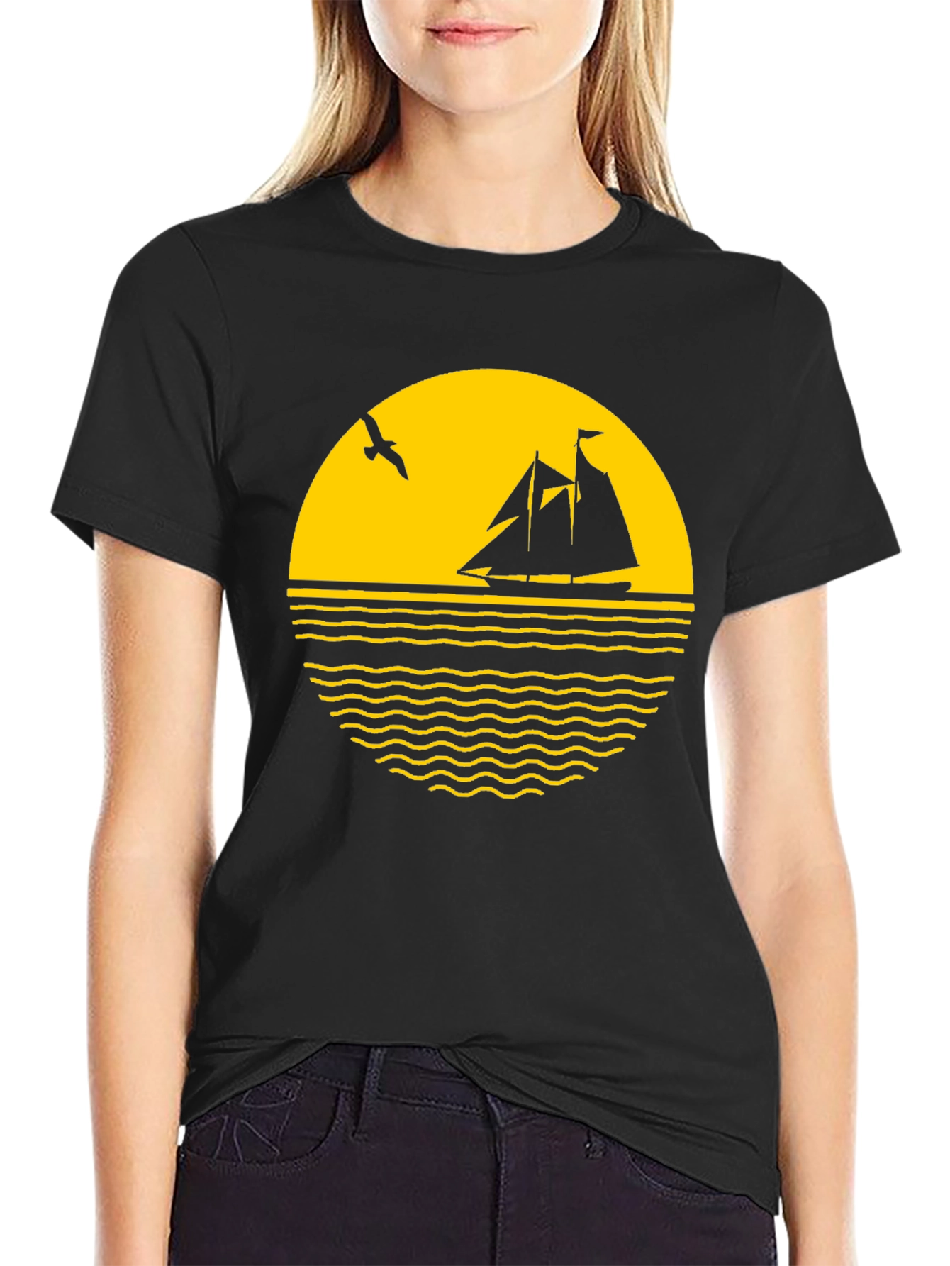 Black Nautical Sunset Graphic Tee - Black Cotton Blend view 2