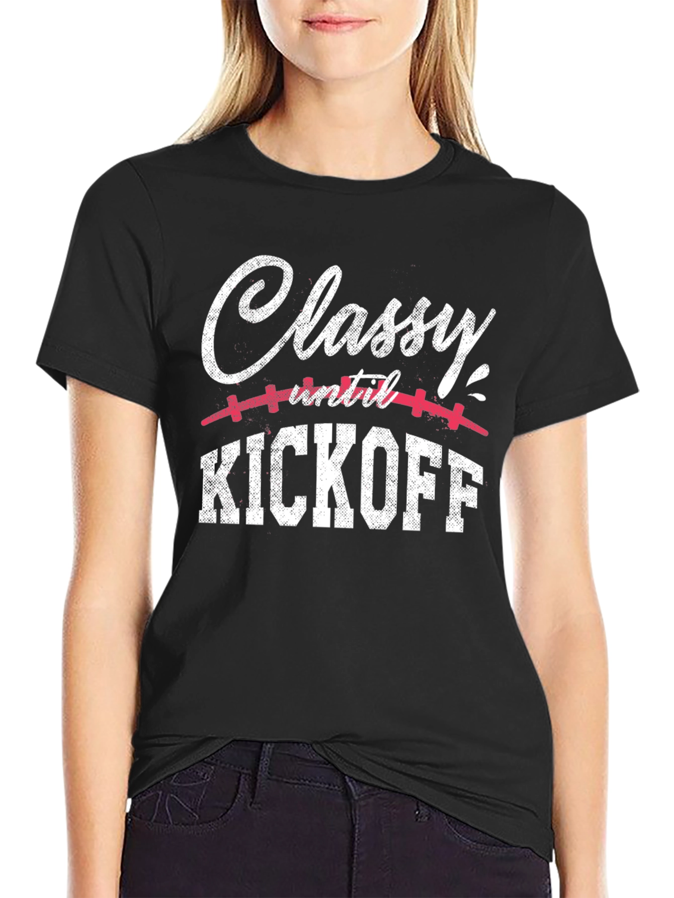 Black Classy Until Kickoff Football Graphic Tee view 2