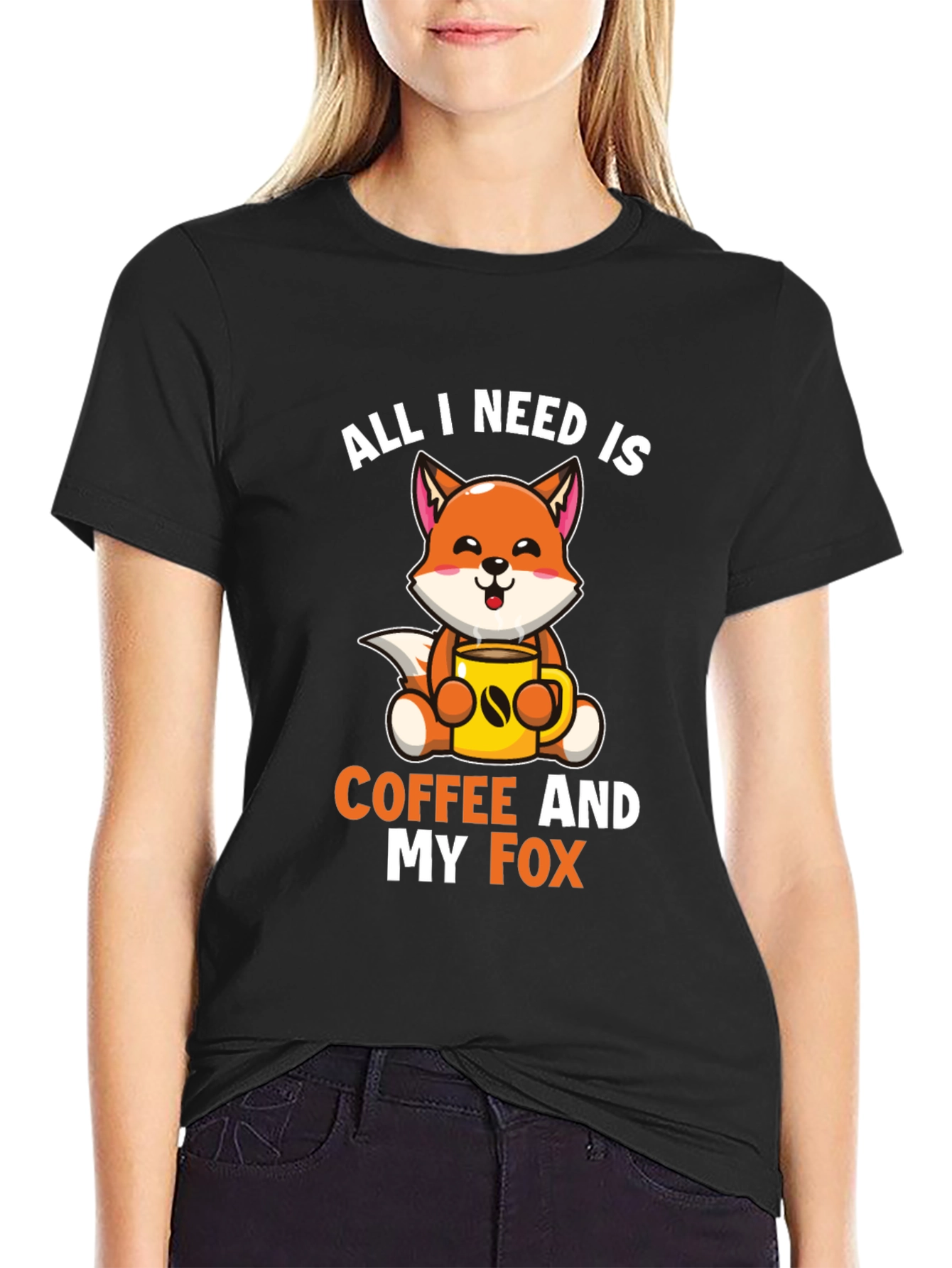 Black All I Need is Coffee and My Fox T-Shirt view 2