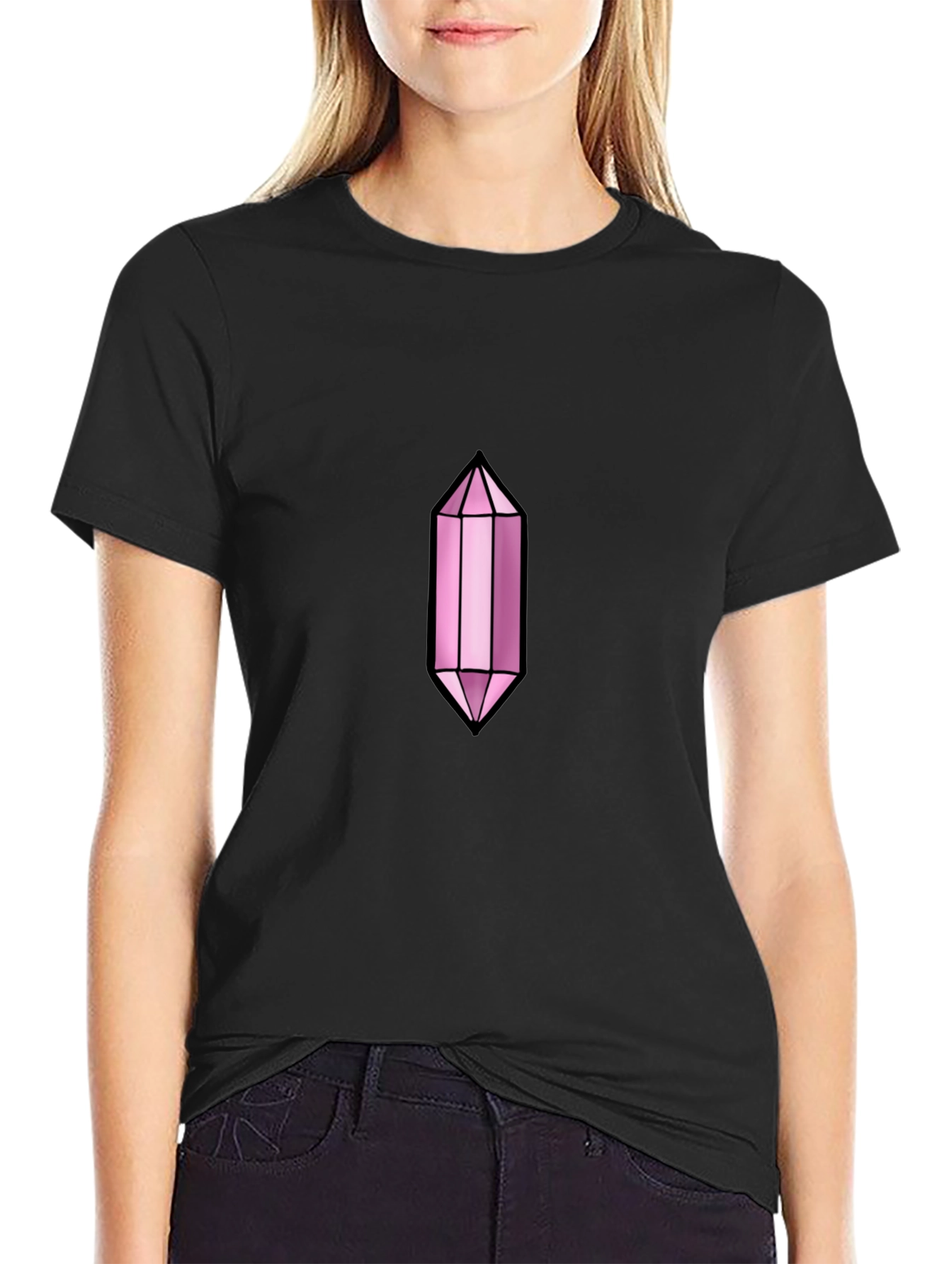 Black Men's Black T-Shirt with Pink Crystal Graphic view 2
