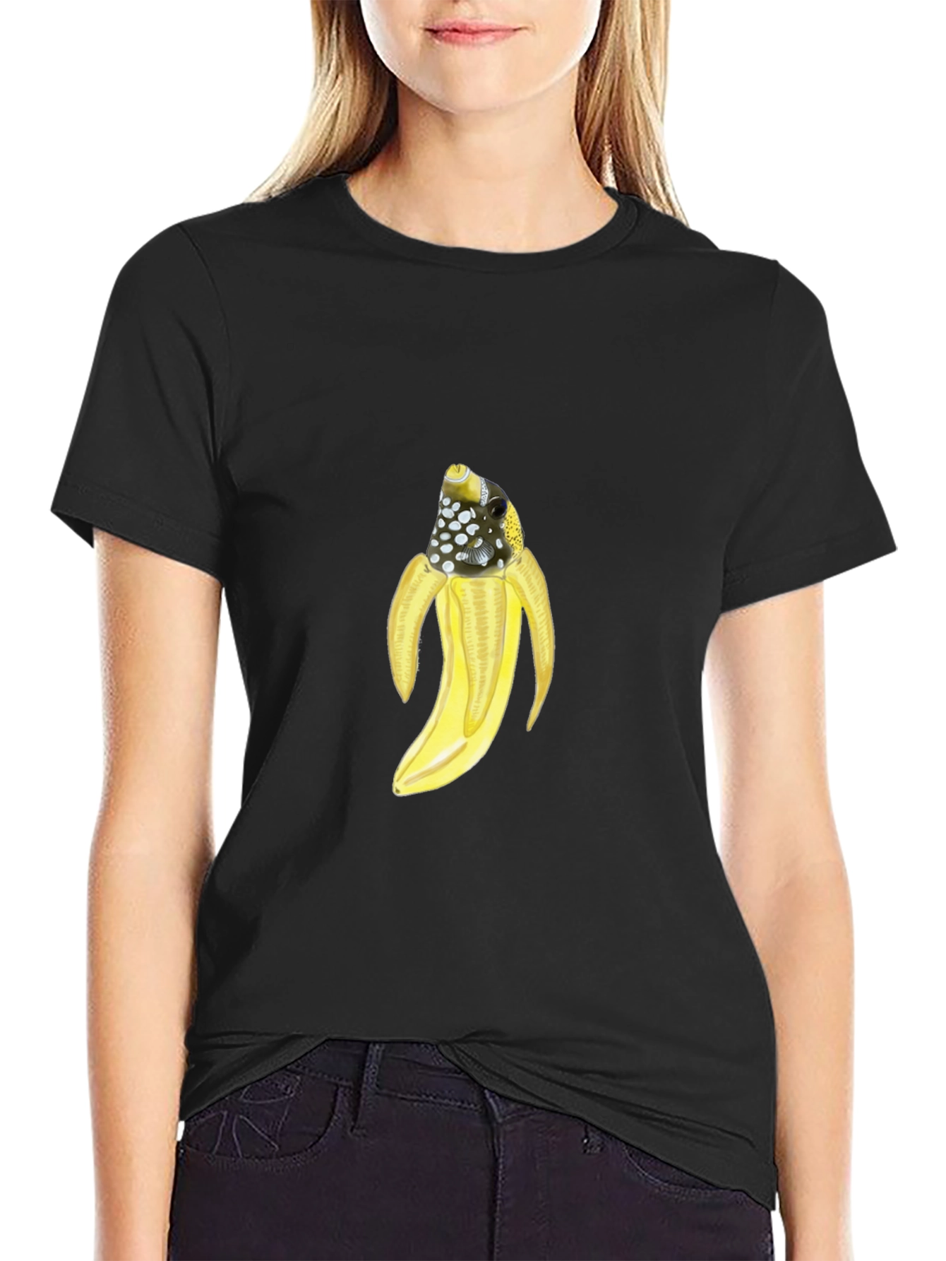 Black Banana Fish T-Shirt - Quirky Graphic Tee view 2