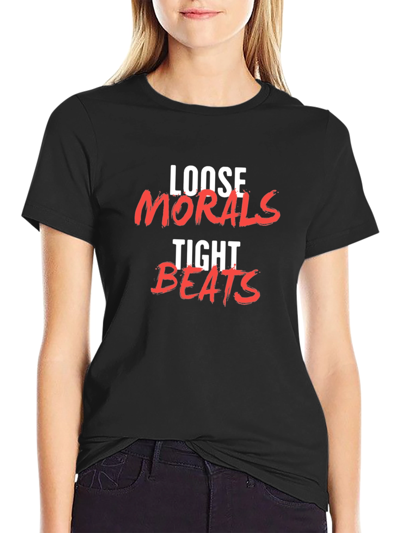Black Loose Morals Tight Beats Graphic Tee view 2