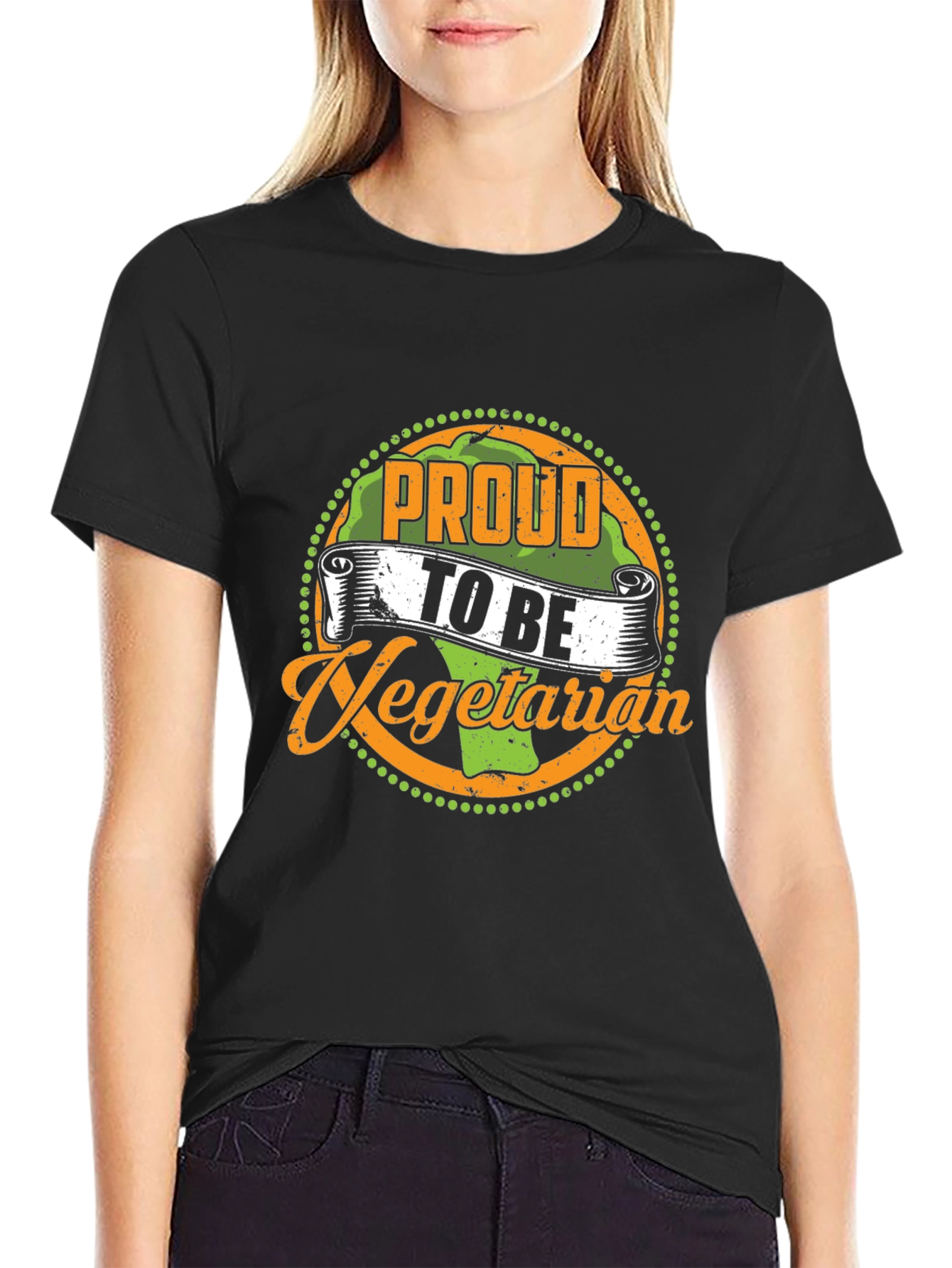 Black Proud to Be Vegetarian Graphic T-Shirt view 2