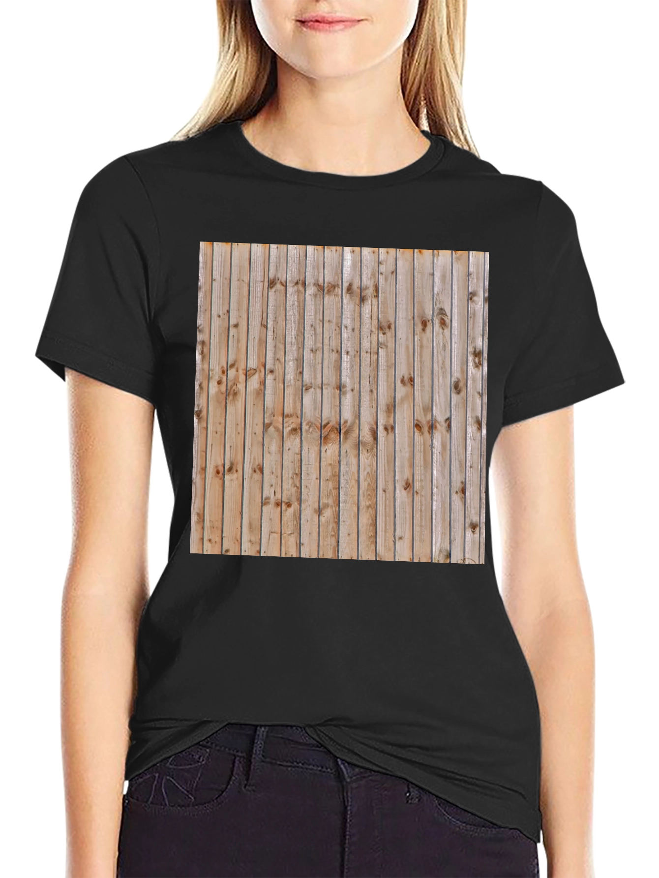 Black Wooden Pattern Graphic T-Shirt view 2