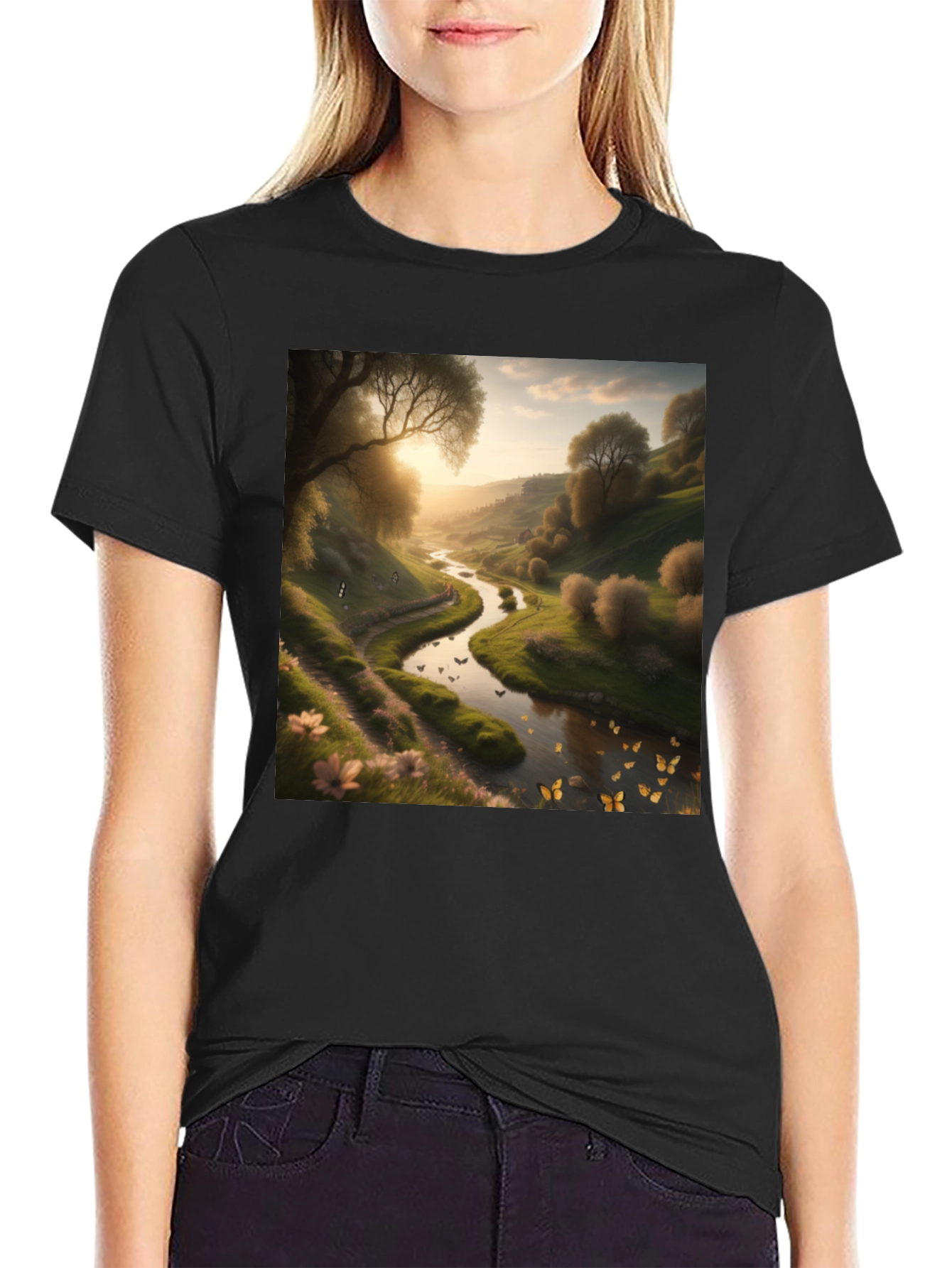 Black Nature River Graphic Tee - Men's Black T-Shirt view 2