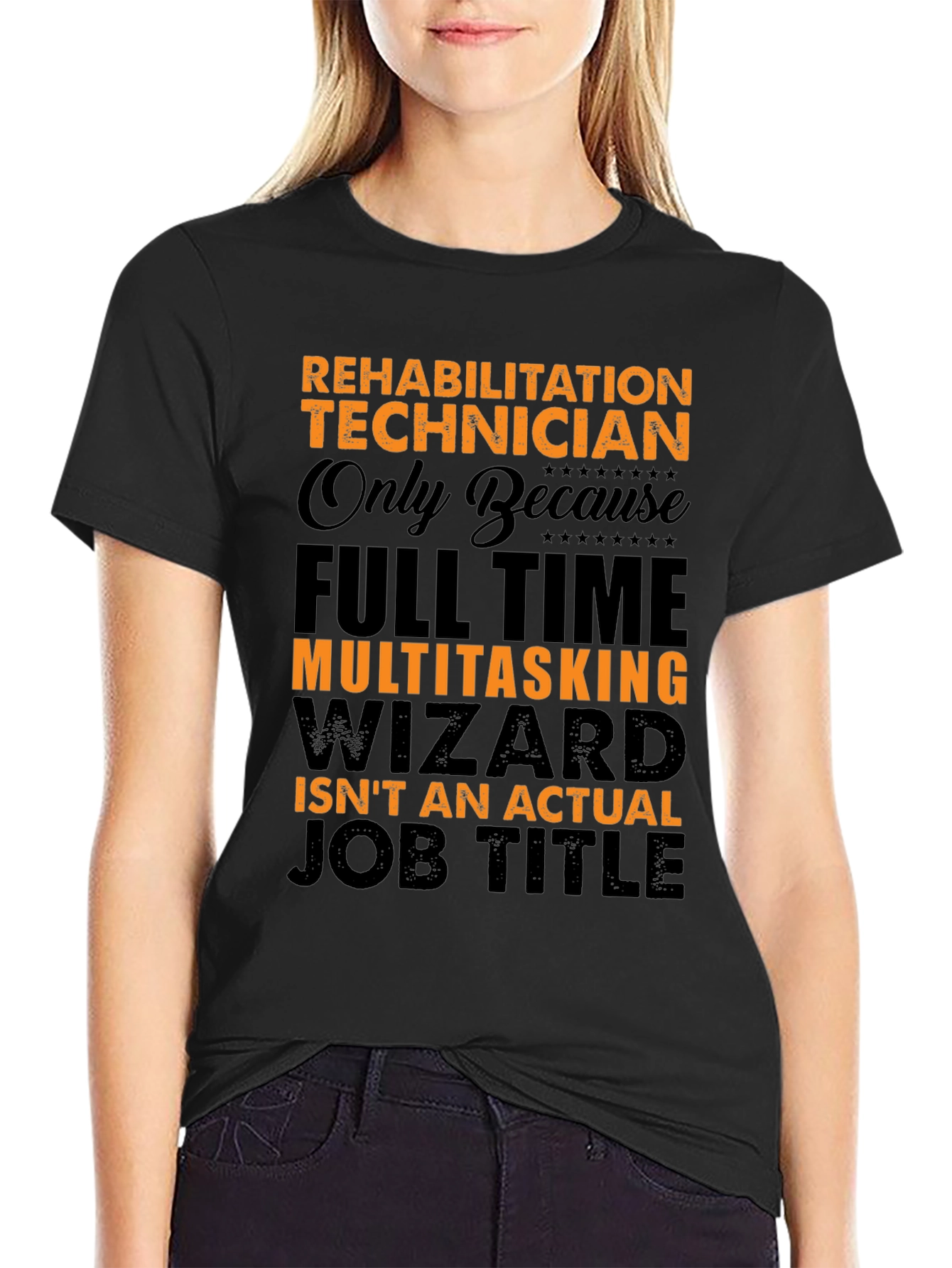 Black Rehabilitation Technician Funny Job Title T-Shirt view 2