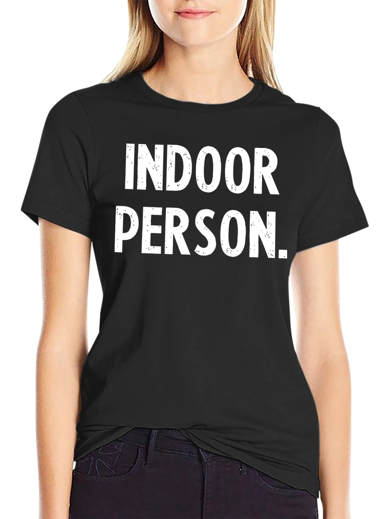 Black Indoor Person Graphic Tee - Black Cotton Casual Shirt view 2