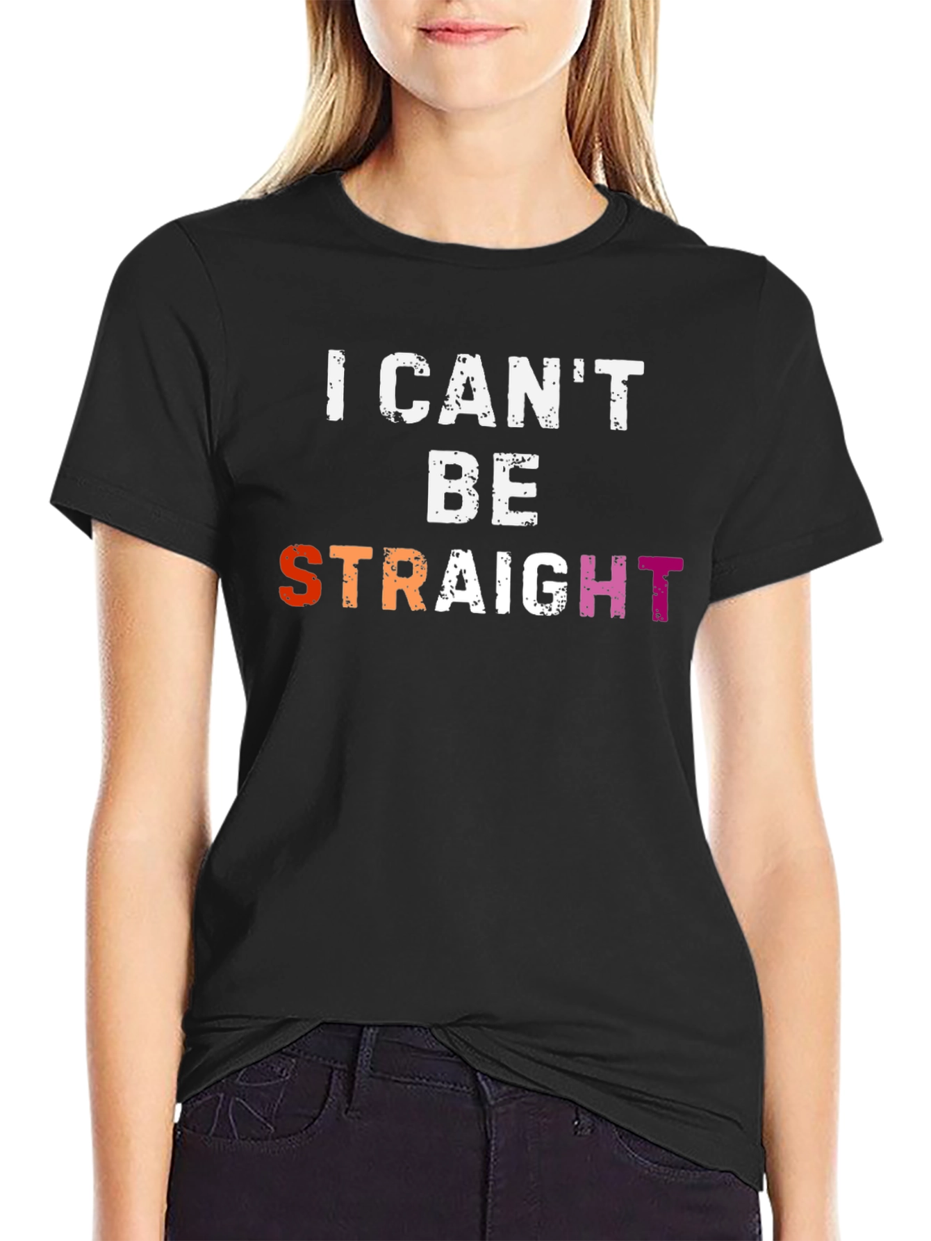 Black I Can't Be Straight T-Shirt - Pride LGBTQ Apparel view 2