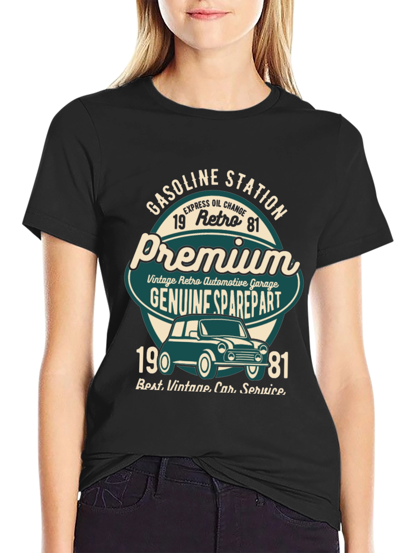 Black Vintage Retro Car T-Shirt - Gasoline Station Premium Design view 2