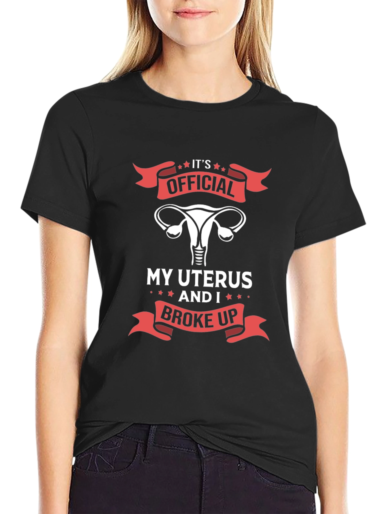 Black It's Official My Uterus and I Broke Up T-Shirt view 2