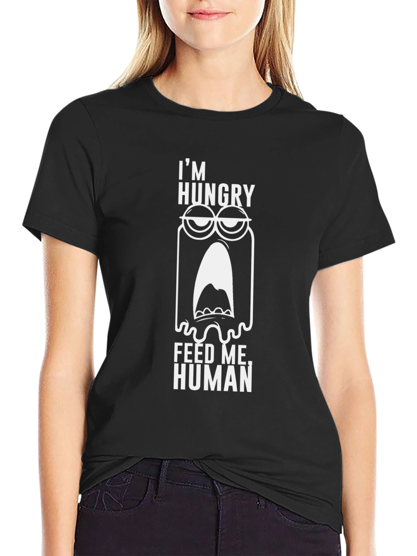 Black I'm Hungry Feed Me Human Graphic Tee view 2