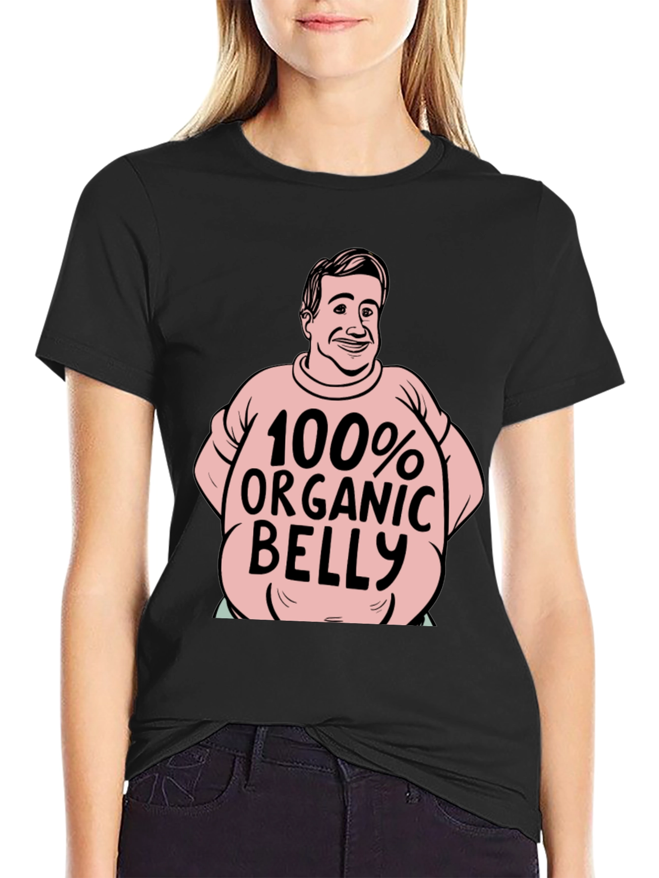 Black Organic Belly Funny T-Shirt view 2
