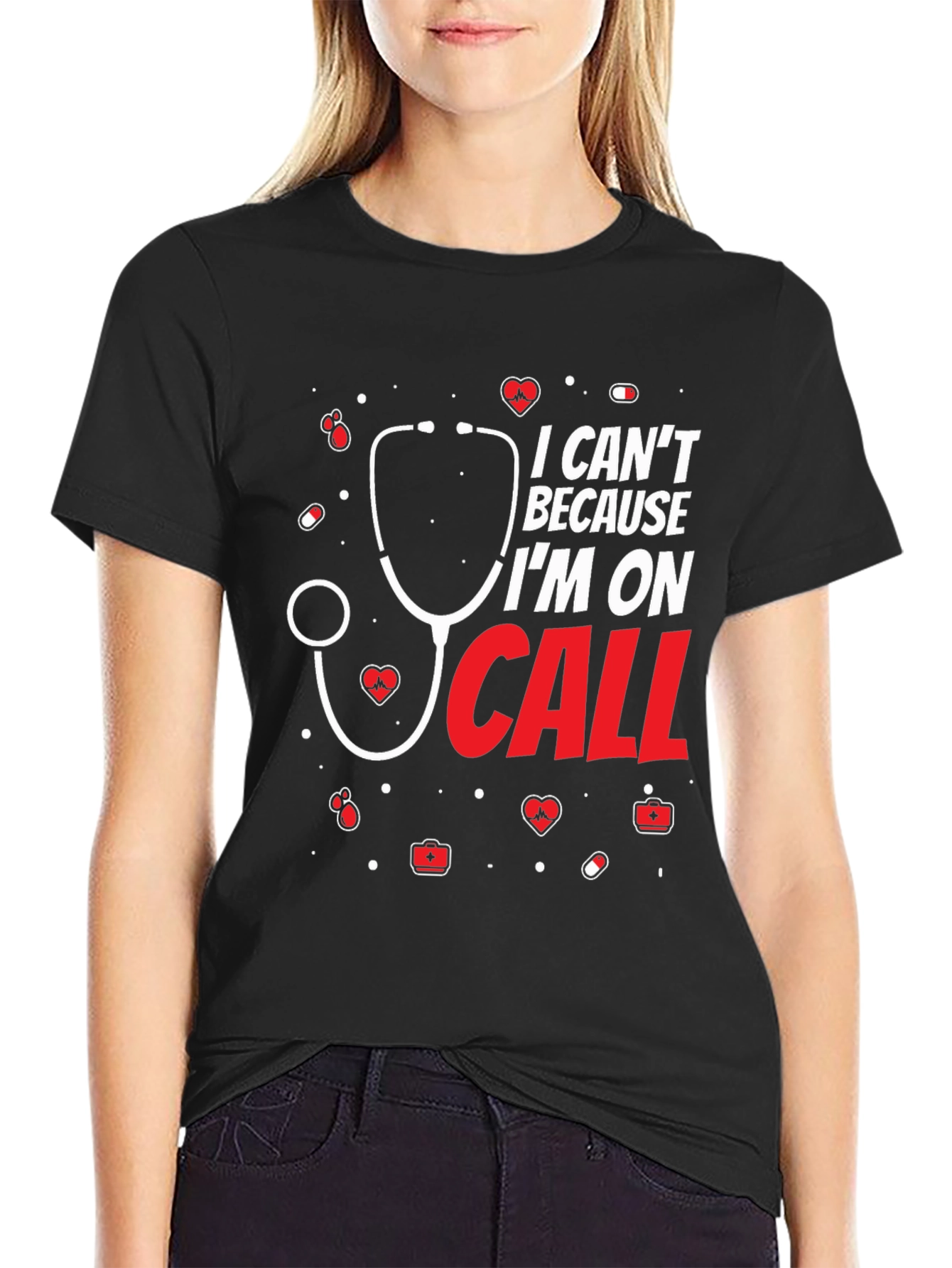 Black On Call Nurse T-Shirt - Medical Staff Apparel view 2