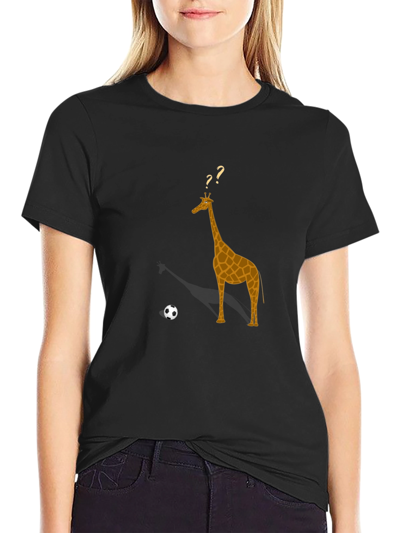 Black Giraffe Soccer T-Shirt - Black Cotton Tee view 2